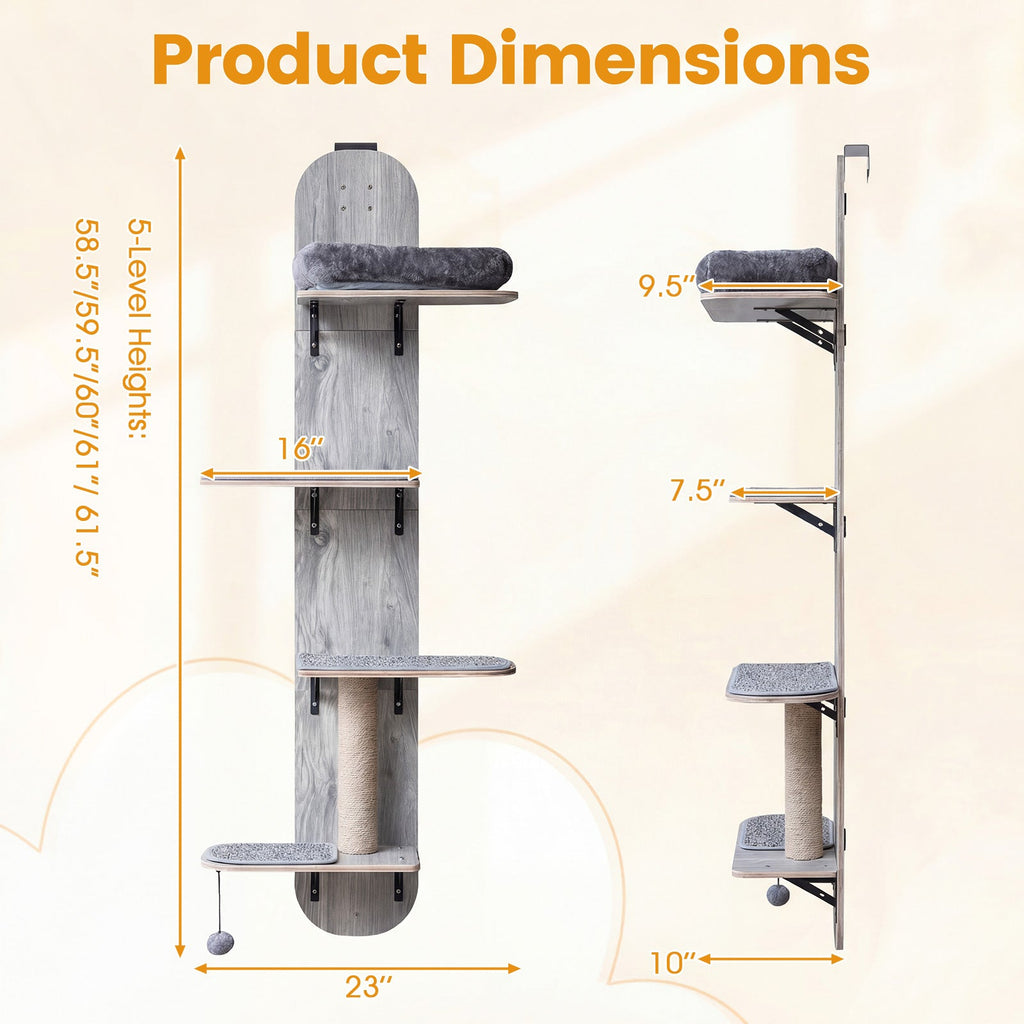 Door Hanging Cat Climber 4-level Height Adjustable with Plush Bed