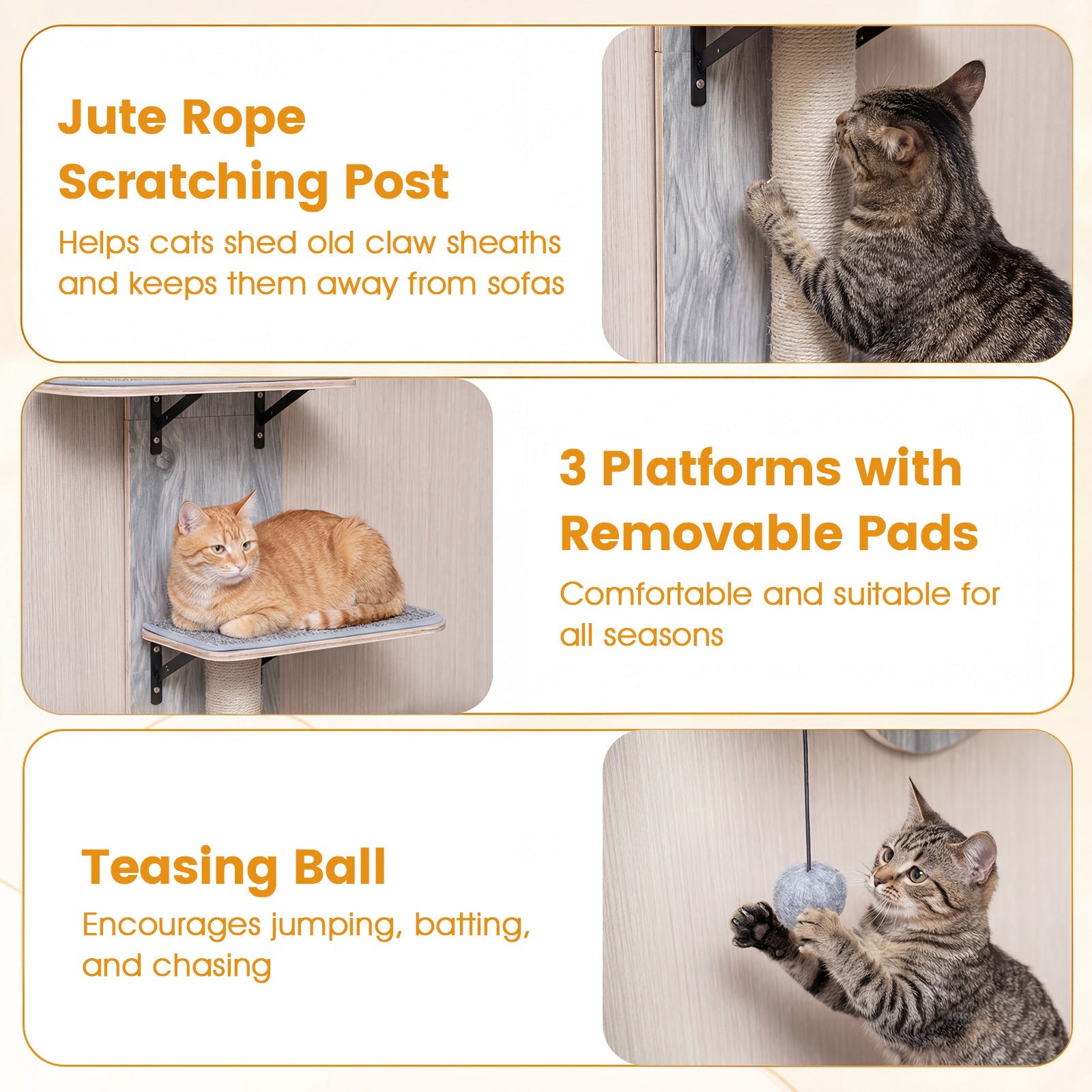 Door Hanging Cat Climber 4-level Height Adjustable with Plush Bed