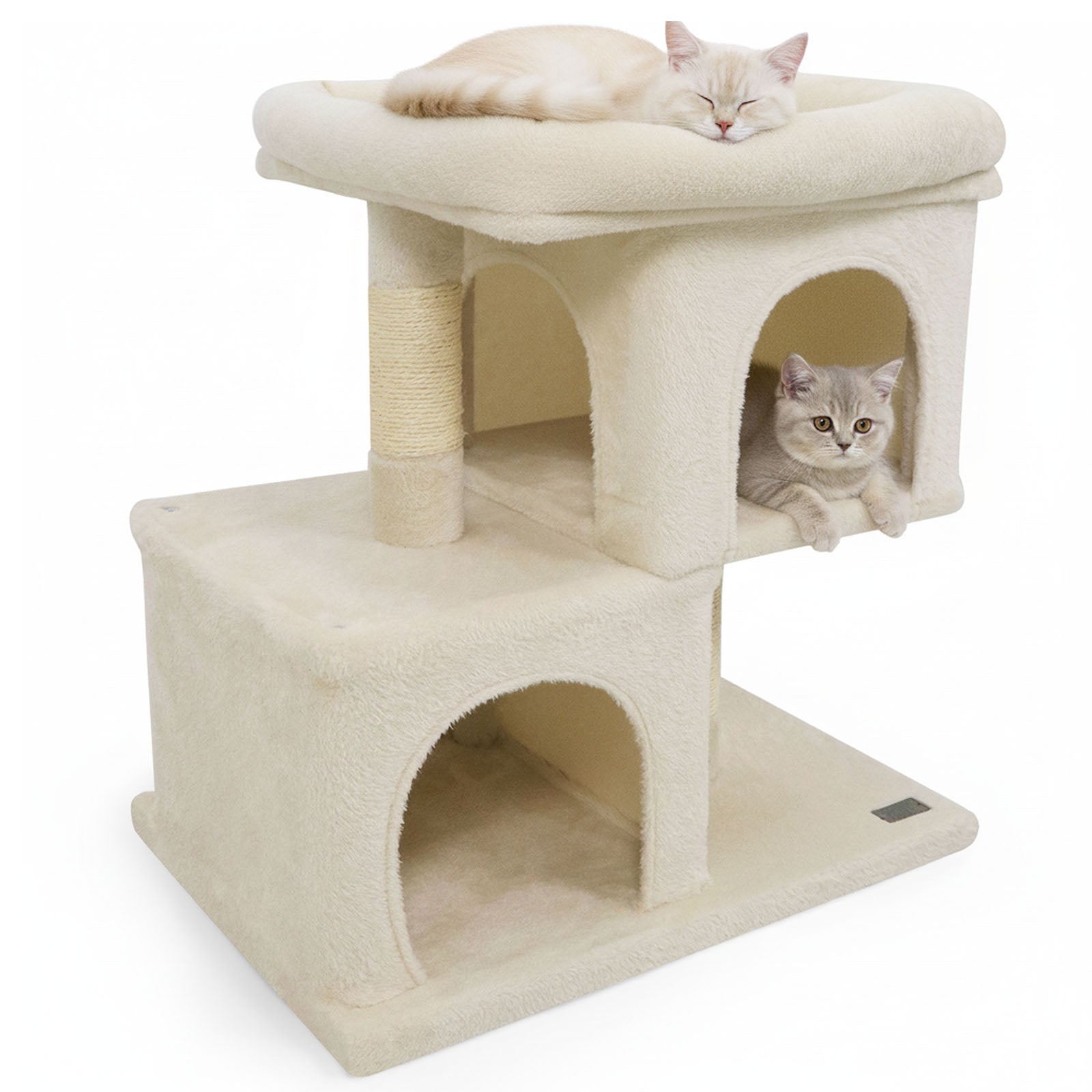 Modern Cat Tree Space-saving Cat Tower with Upholstered Perch and 2 Cat Condos
