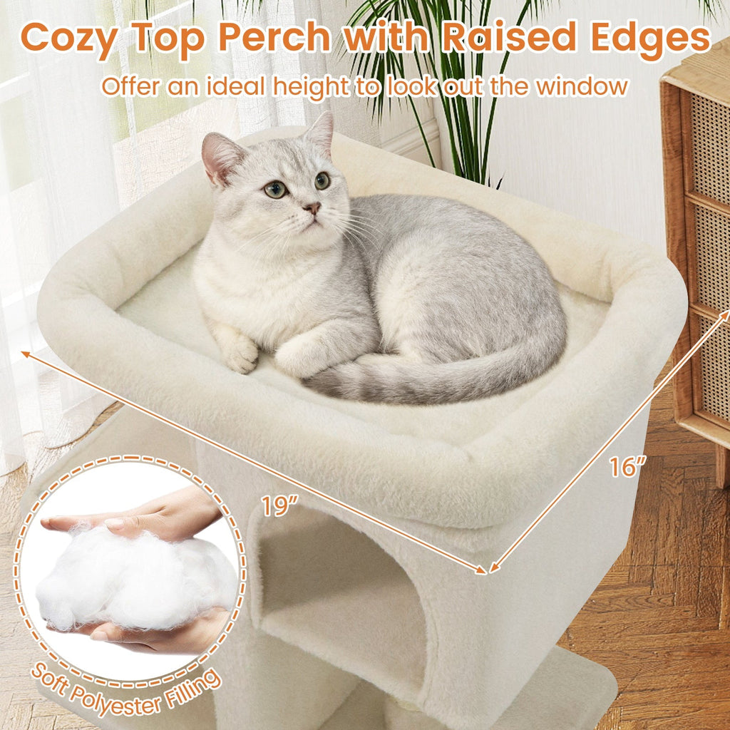 Modern Cat Tree Space-saving Cat Tower with Upholstered Perch and 2 Cat Condos