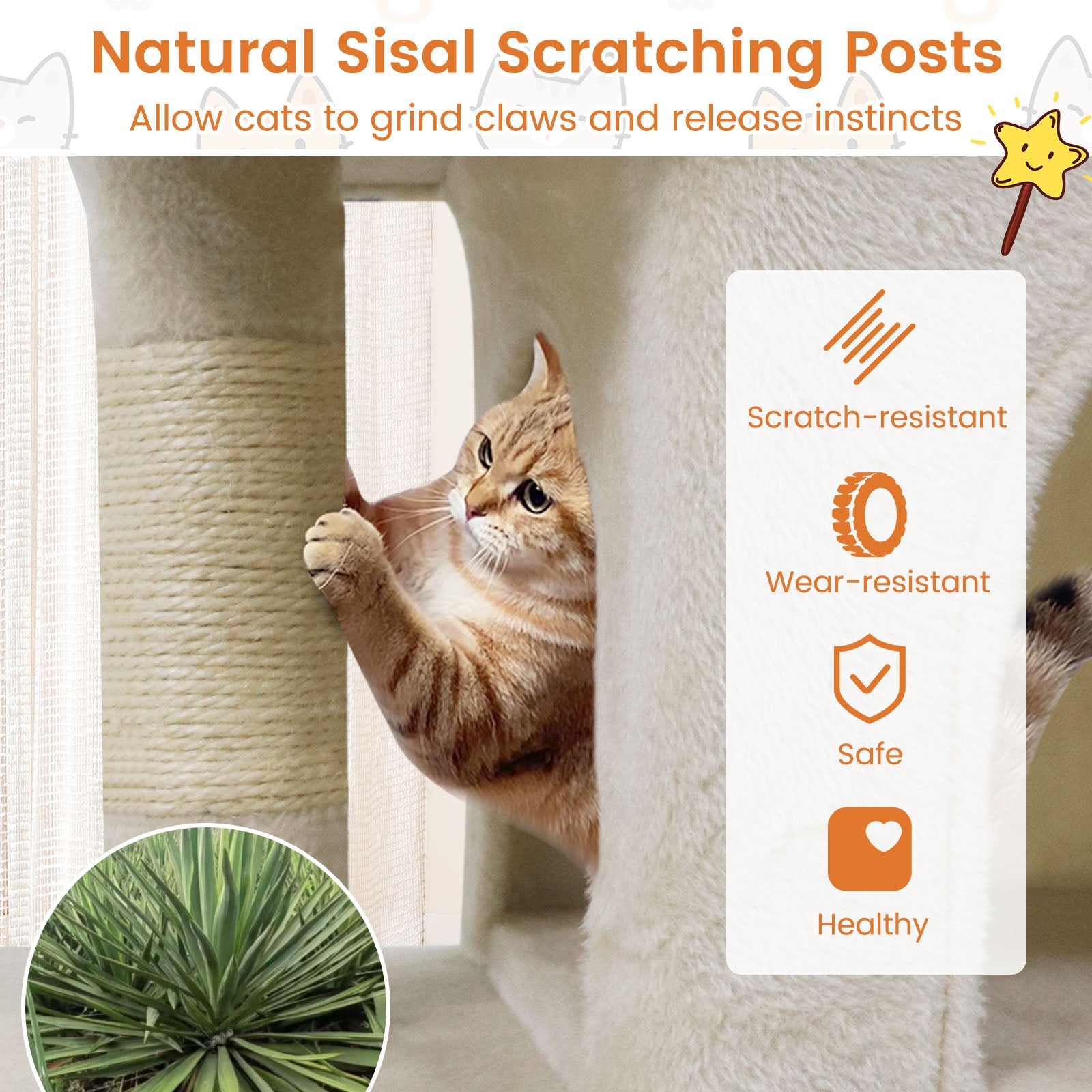 Modern Small Cat Tree with Upholstered Perch and 2 Cat Condos