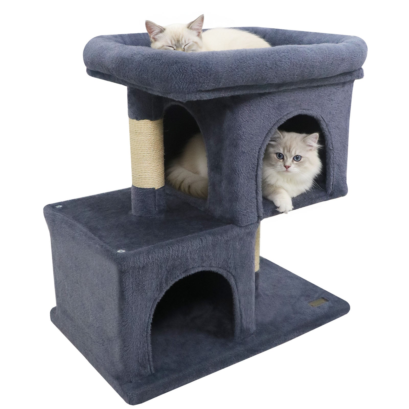 Modern Cat Tree Space-saving Cat Tower with Upholstered Perch and 2 Cat Condos