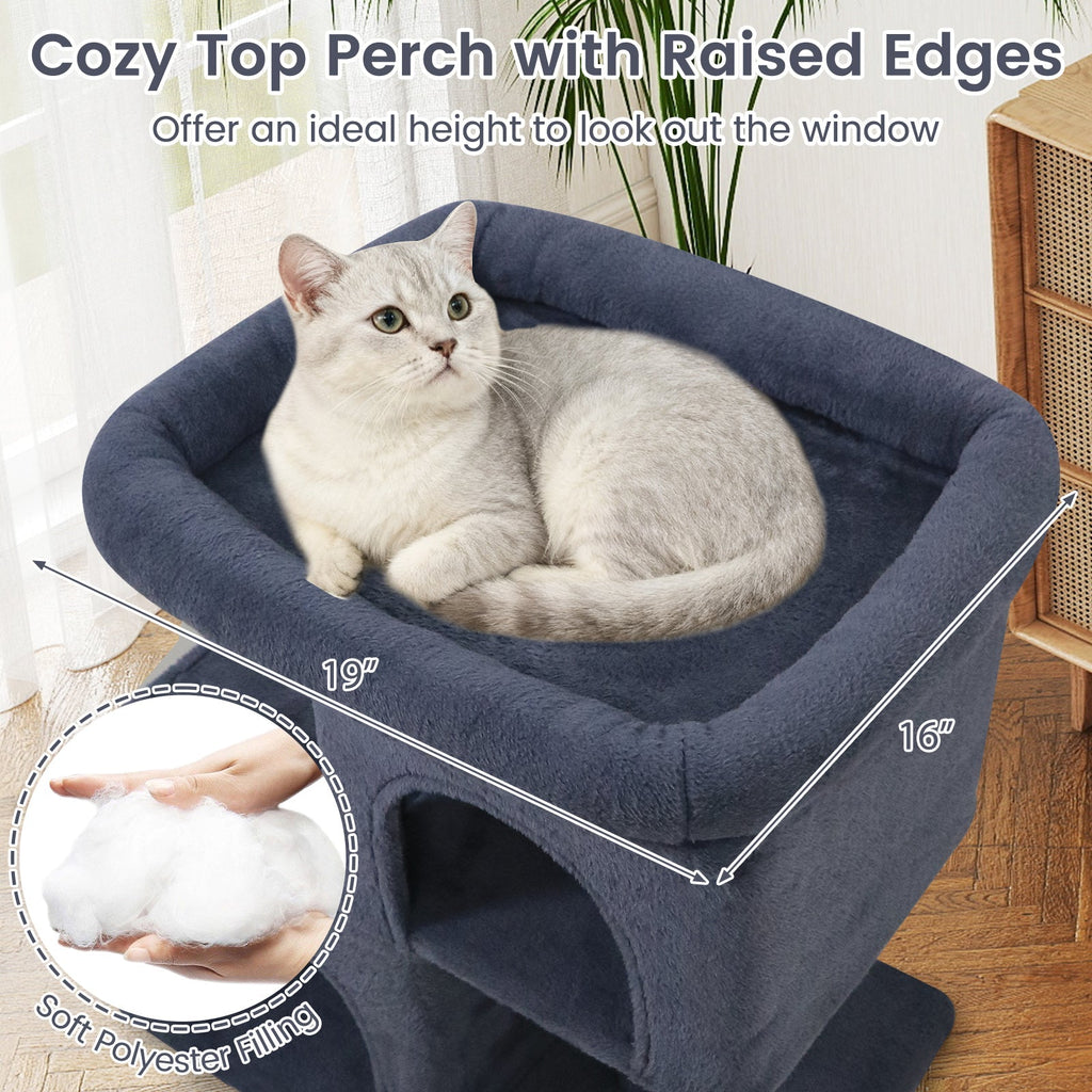Modern Cat Tree Space-saving Cat Tower with Upholstered Perch and 2 Cat Condos