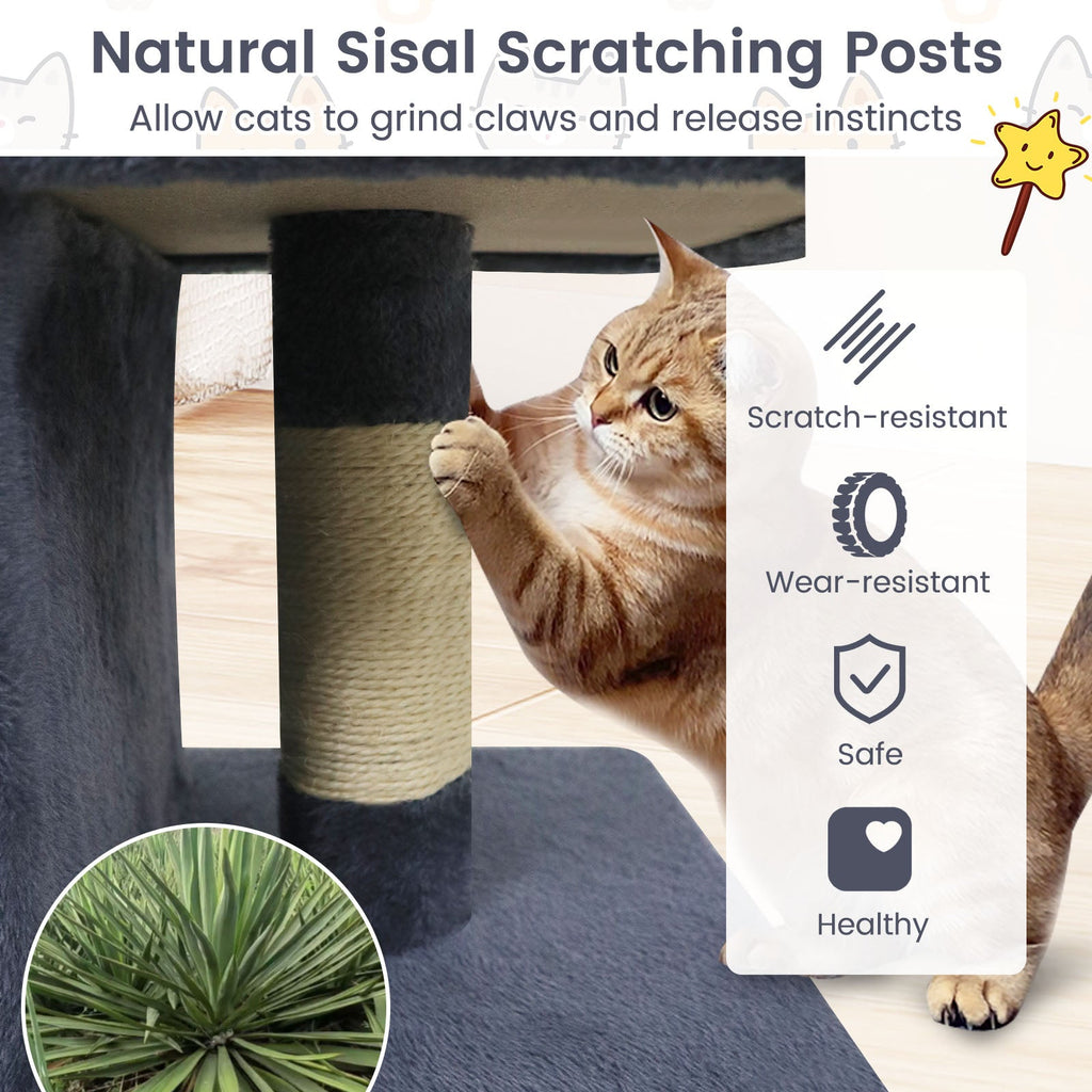 Modern Cat Tree Space-saving Cat Tower with Upholstered Perch and 2 Cat Condos