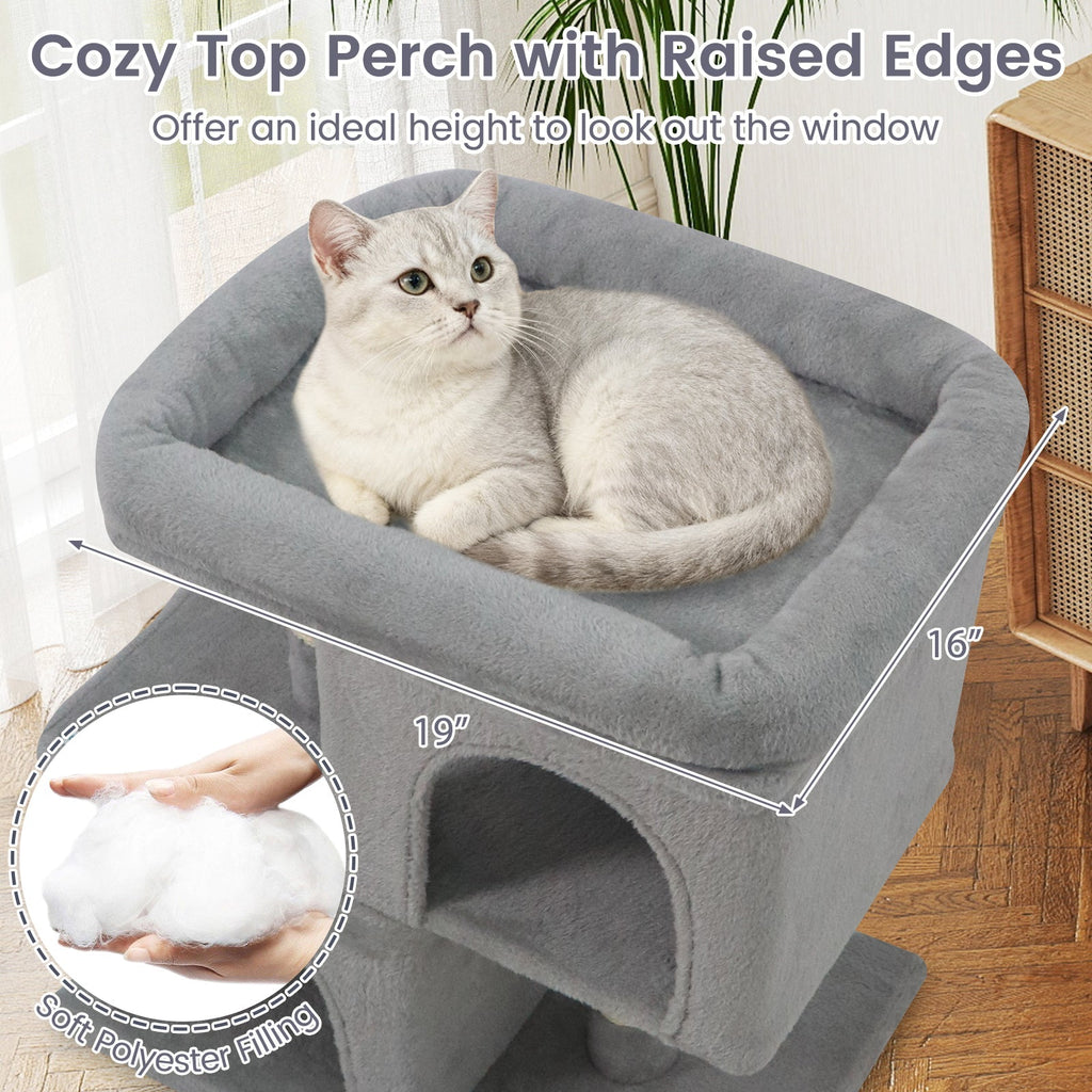Modern Cat Tree Space-saving Cat Tower with Upholstered Perch and 2 Cat Condos