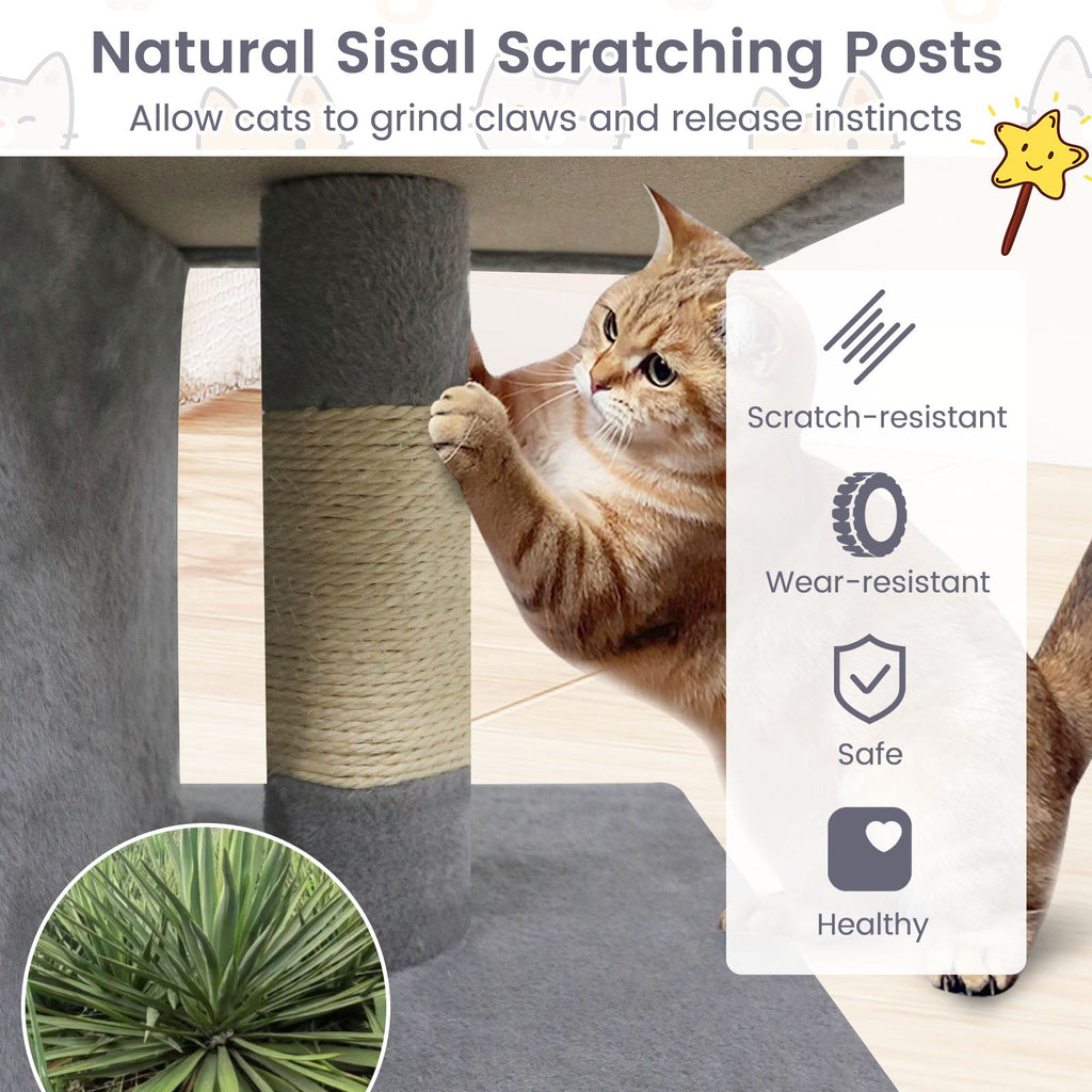 Modern Small Cat Tree with Upholstered Perch and 2 Cat Condos