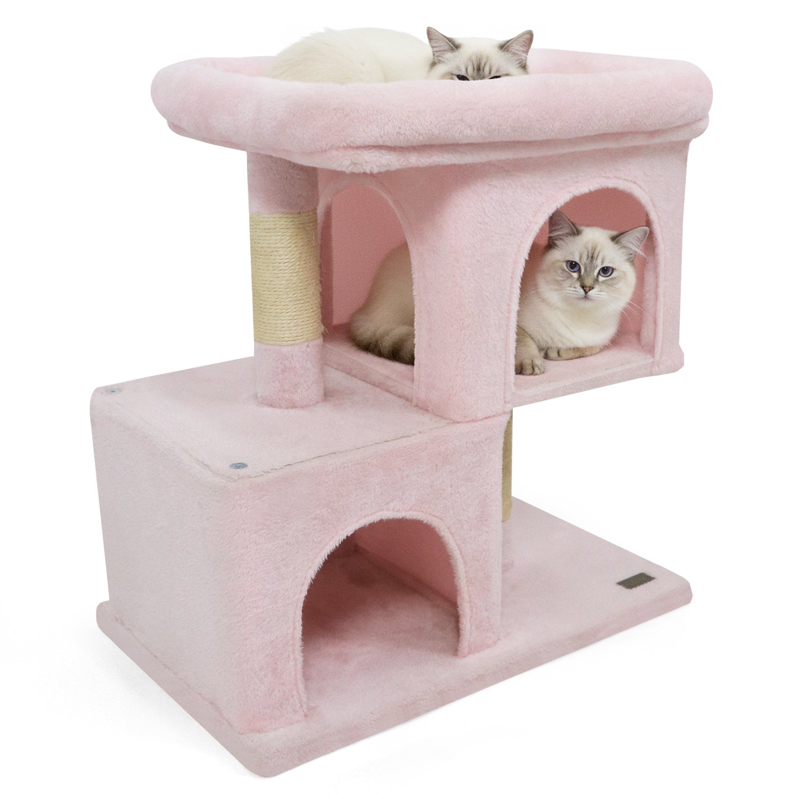 Modern Cat Tree Space-saving Cat Tower with Upholstered Perch and 2 Cat Condos