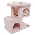 Modern Small Cat Tree with Upholstered Perch and 2 Cat Condos