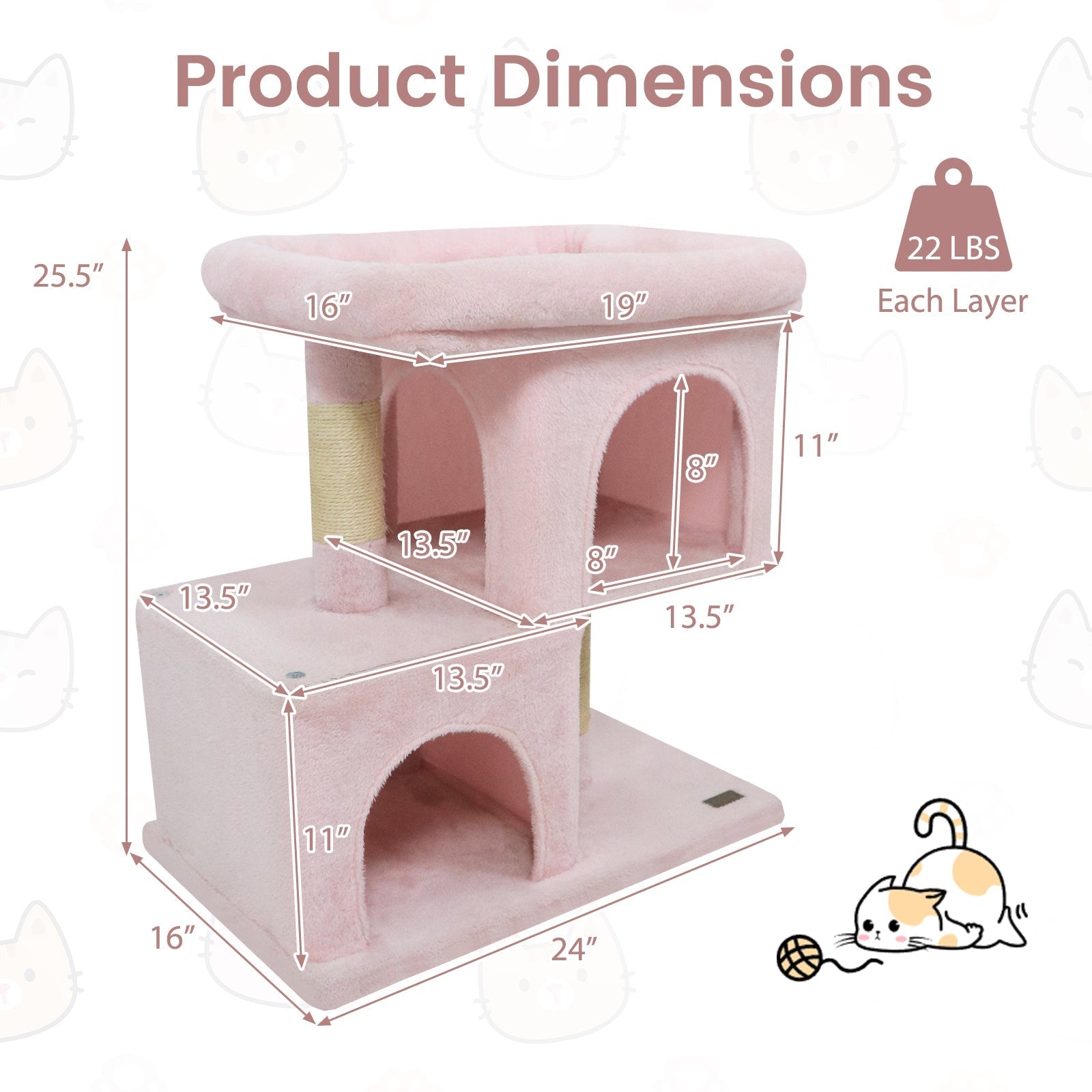 Modern Cat Tree Space-saving Cat Tower with Upholstered Perch and 2 Cat Condos