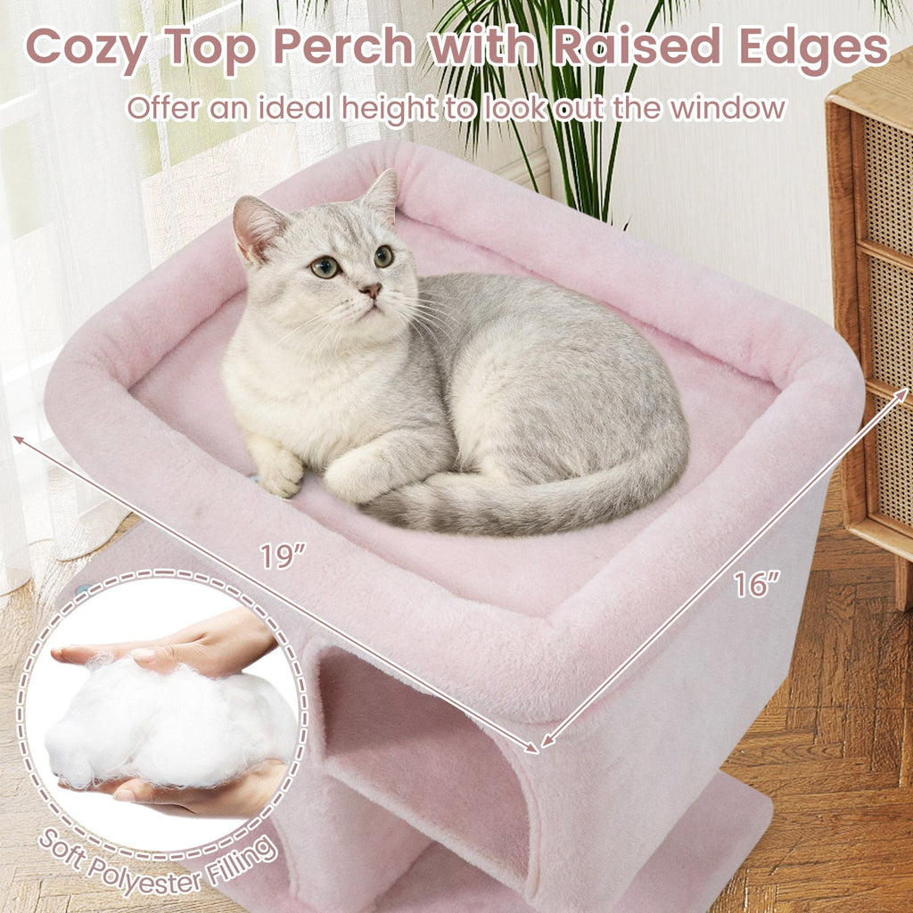 Modern Cat Tree Space-saving Cat Tower with Upholstered Perch and 2 Cat Condos