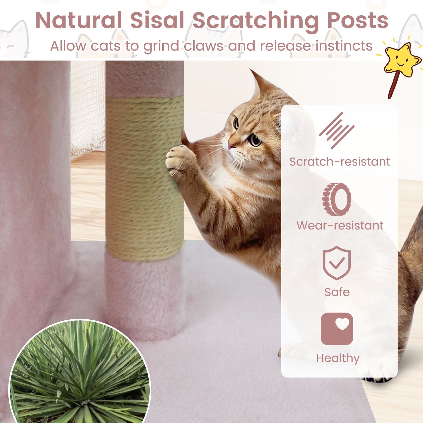 Modern Small Cat Tree with Upholstered Perch and 2 Cat Condos