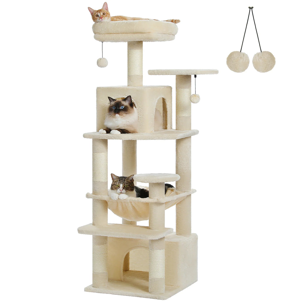 Large Cat Tree Tower - 72" Multi-Level with Condo Grey