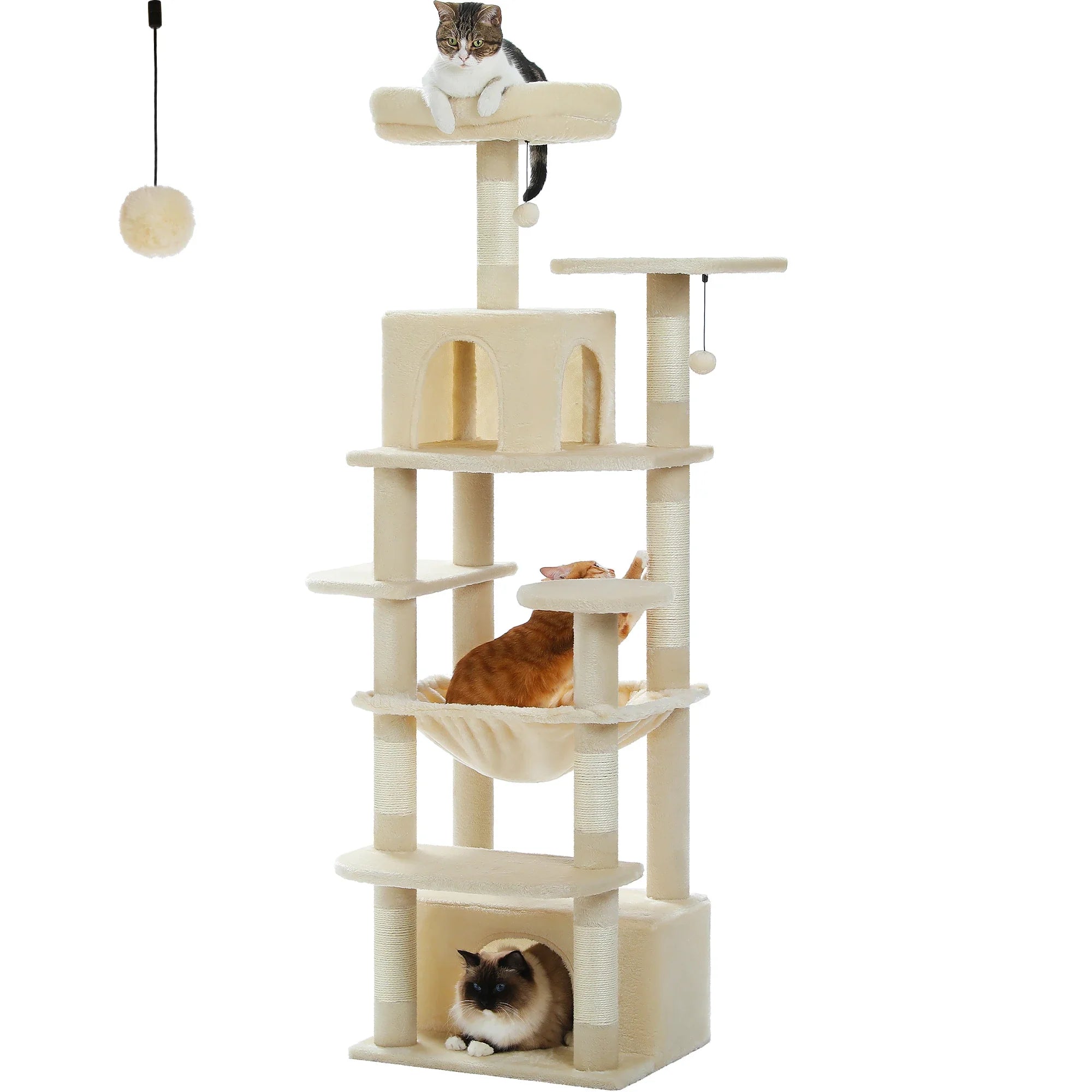 Large Cat Tree Tower - 72" Multi-Level with Condo Grey