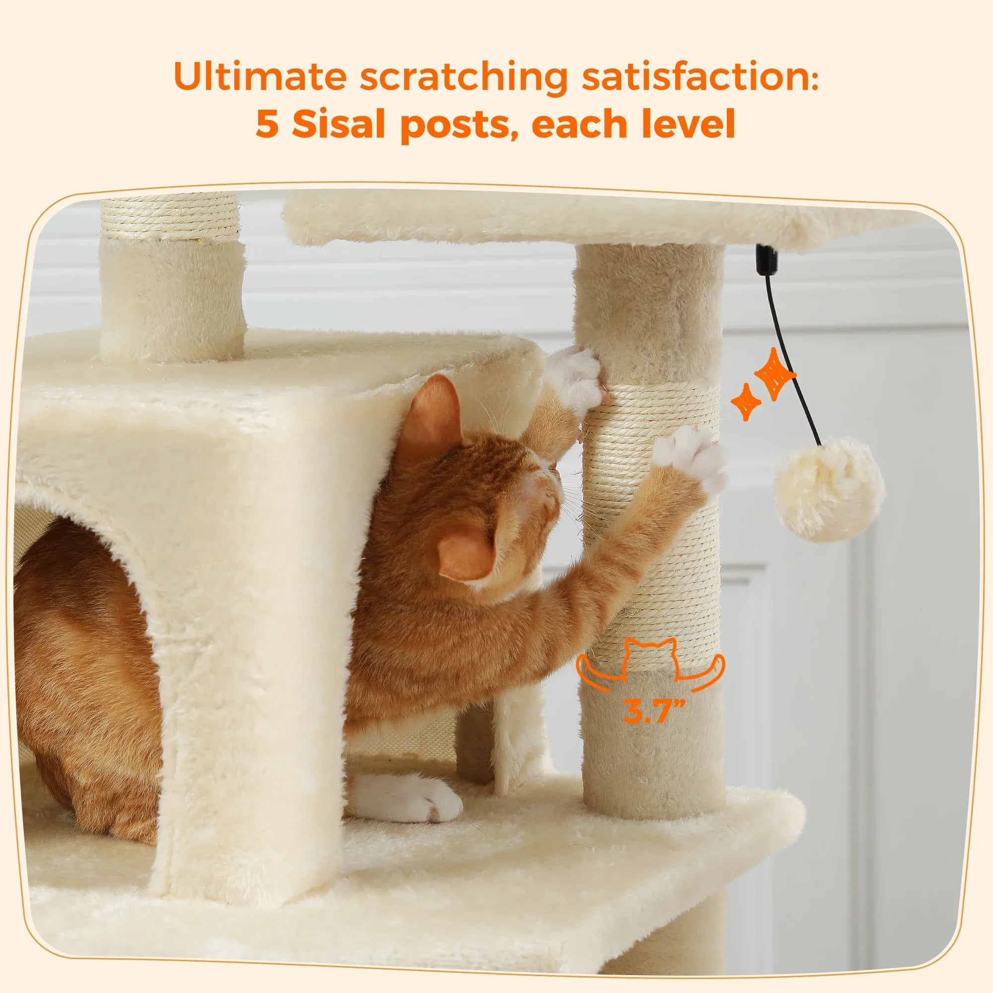 Large Cat Tree Tower - 72" Multi-Level with Condo Grey