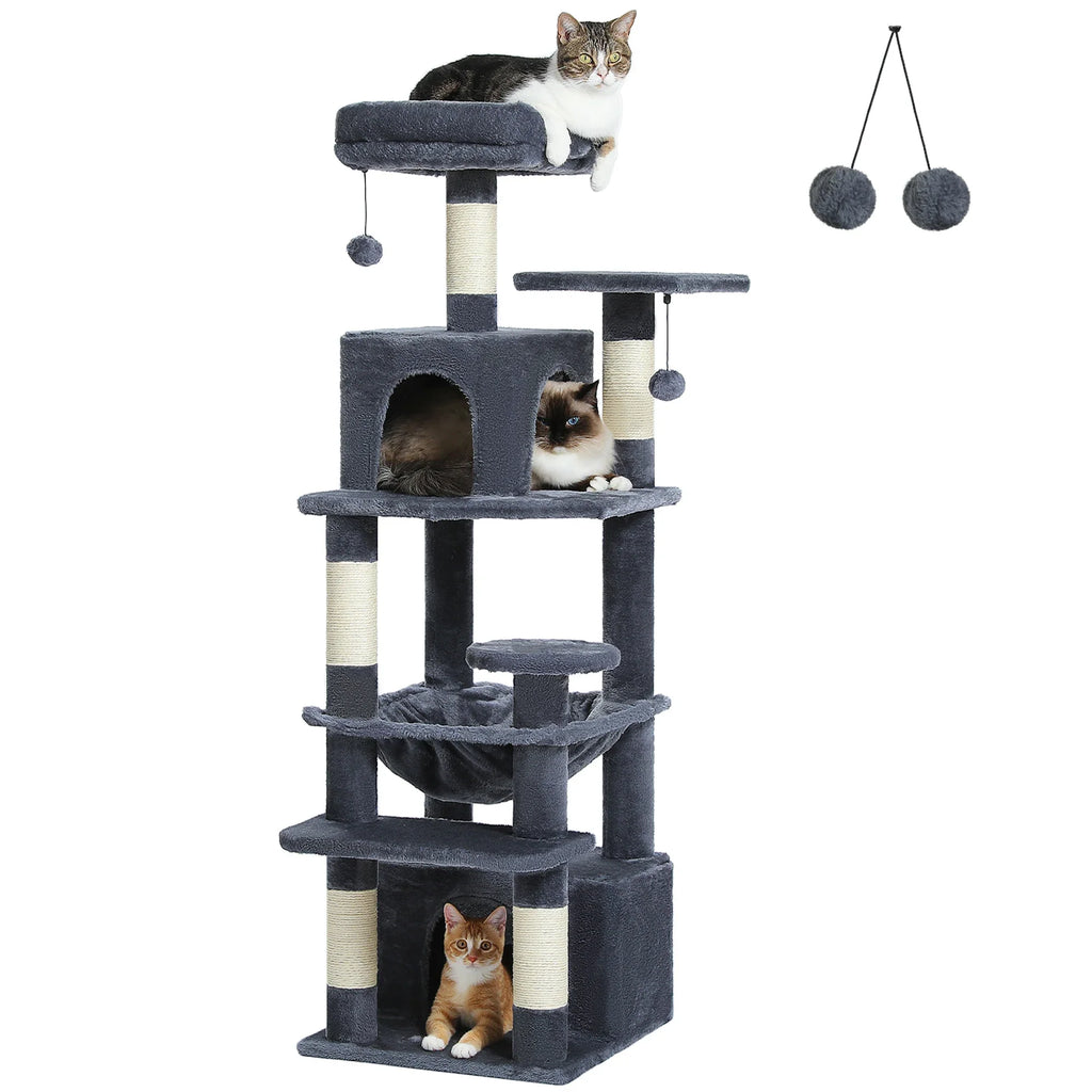 Large Cat Tree Tower - 72" Multi-Level with Condo Grey