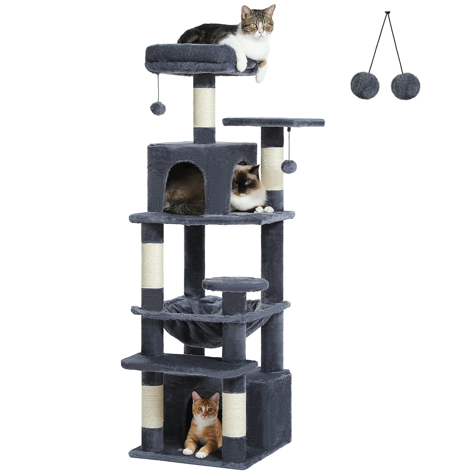Large Cat Tree Tower - 72" Multi-Level with Condo Grey