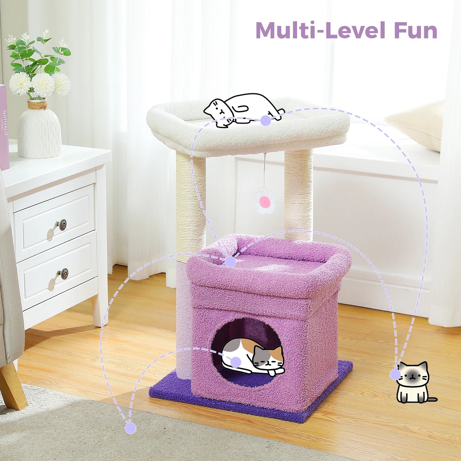 PEQULTI Cat Tree Tower with Condo and Sisal Scratching Posts