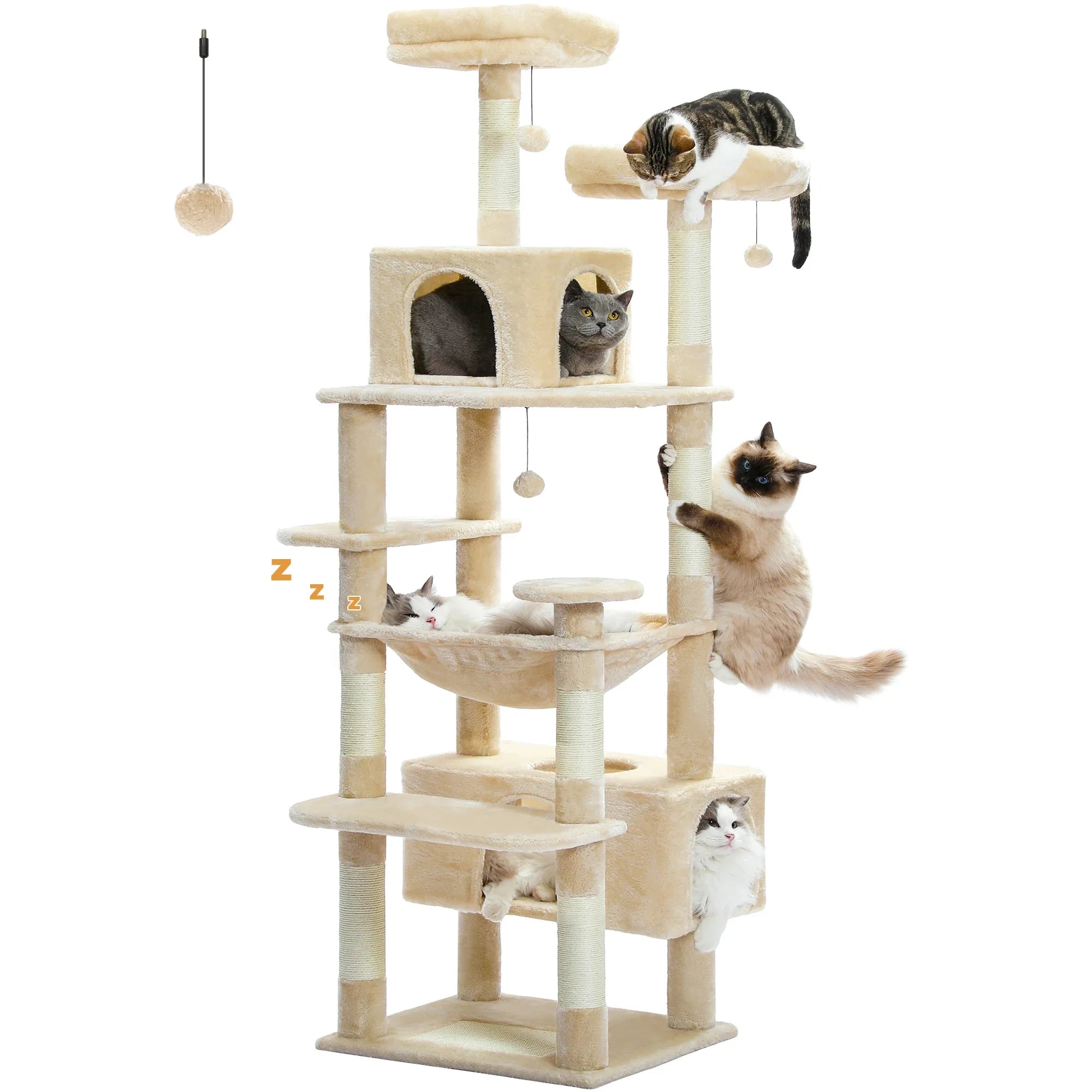 Large Cat Tree Tower - 72" Multi-Level with Condo Grey