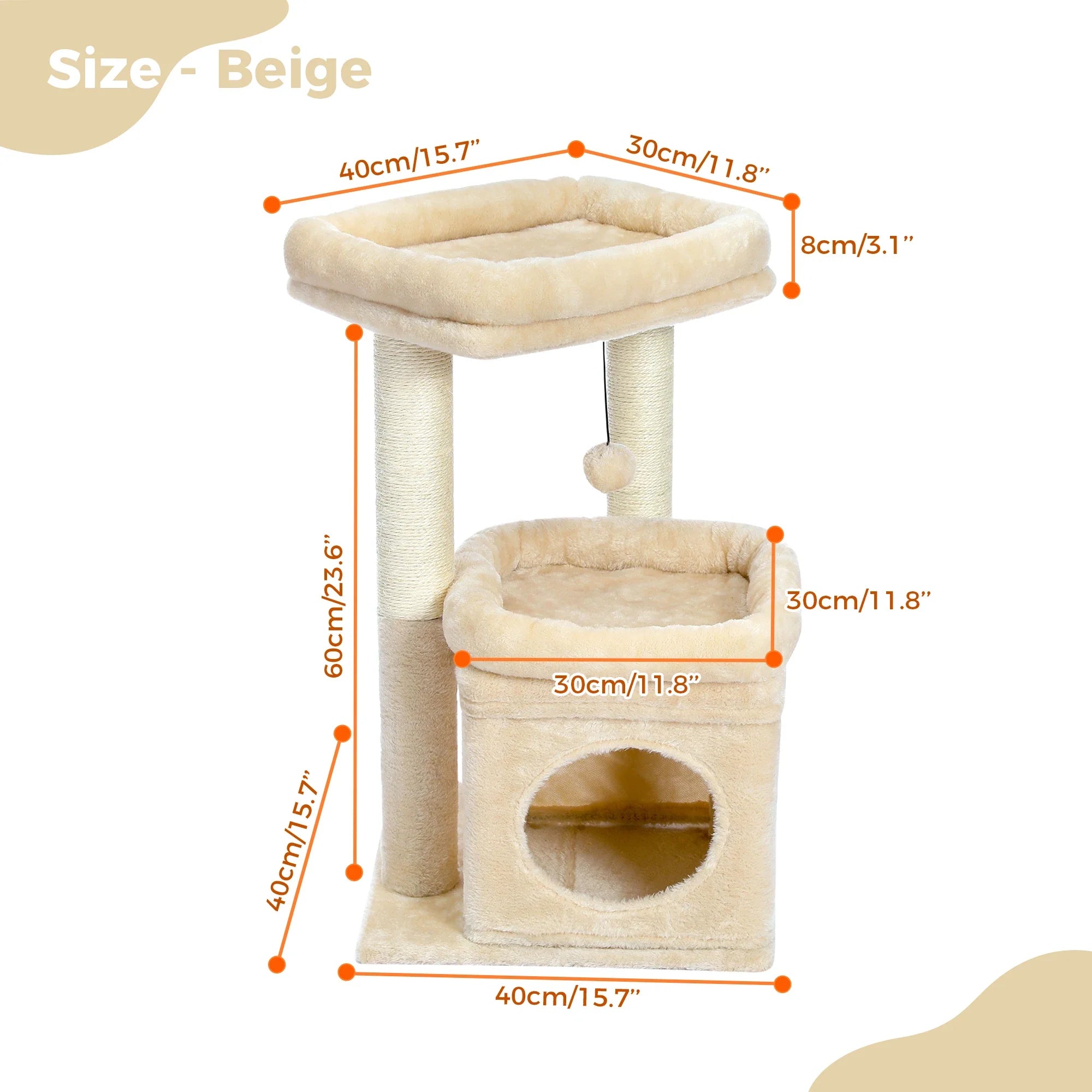PEQULTI Cat Tree Tower with Condo and Sisal Scratching Posts