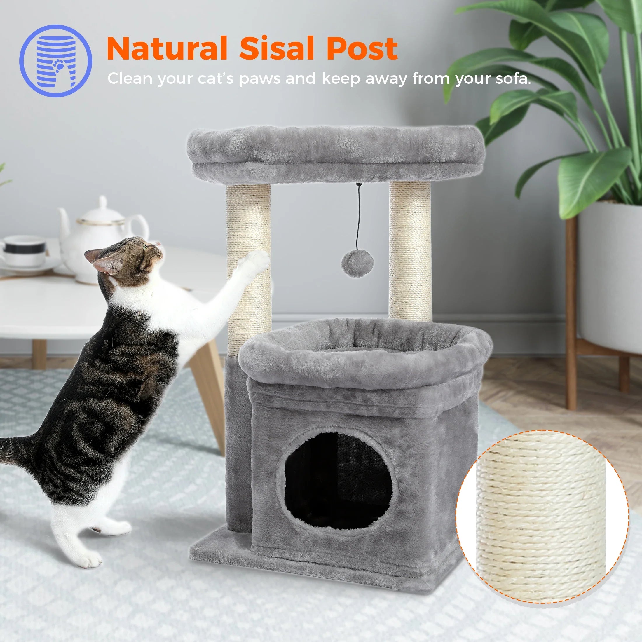PEQULTI Cat Tree Tower with Condo and Sisal Scratching Posts