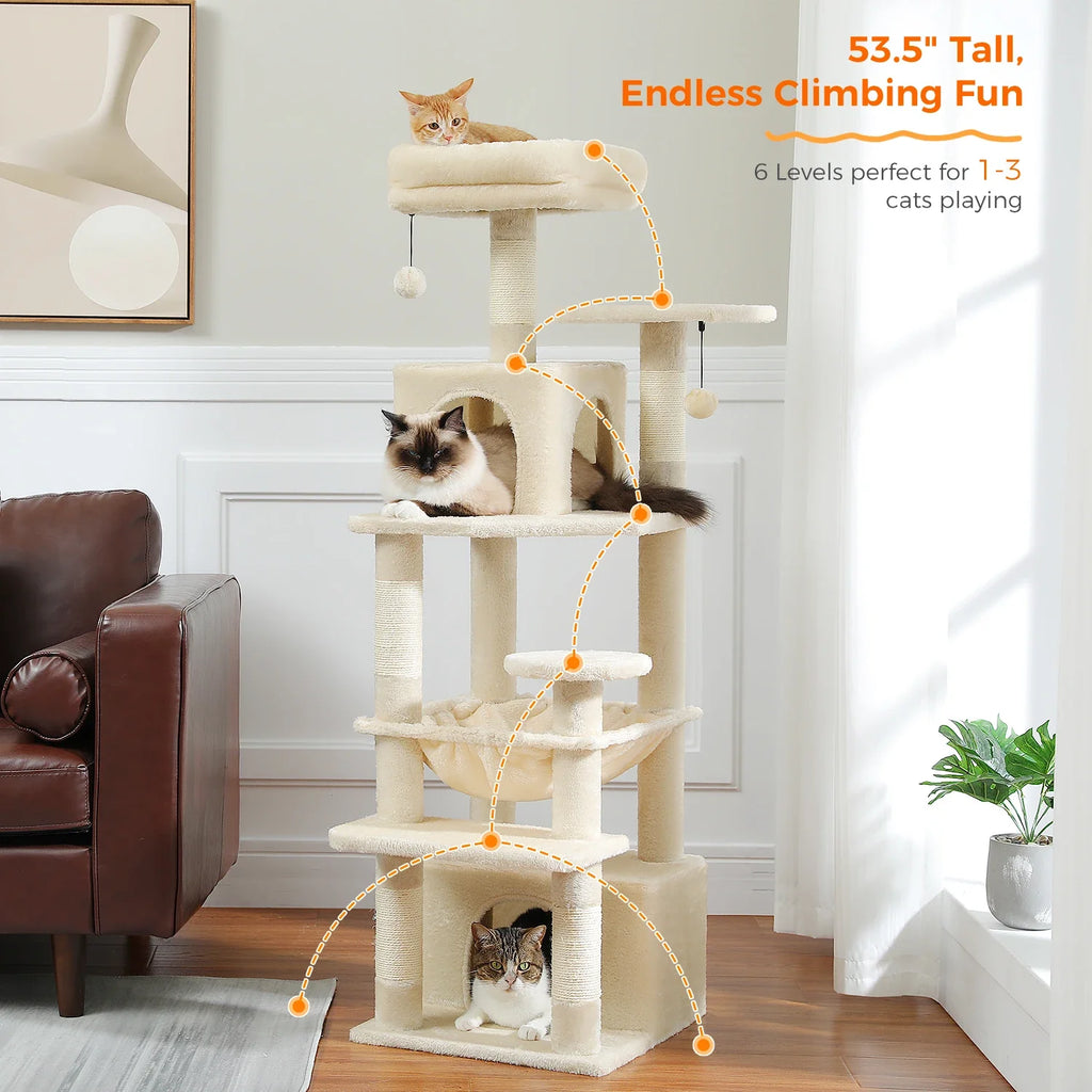 Large Cat Tree Tower - 72" Multi-Level with Condo Grey