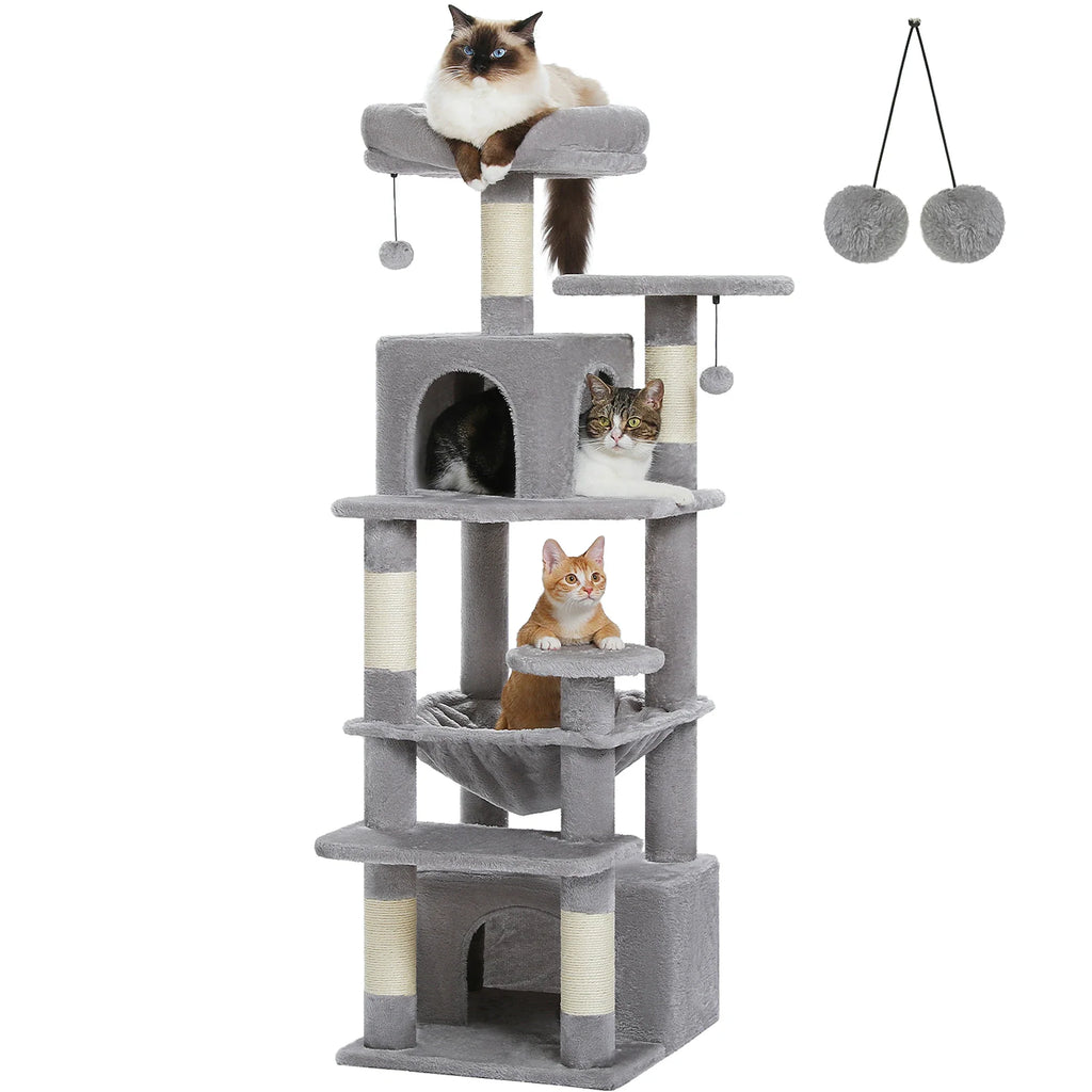 Large Cat Tree Tower - 72" Multi-Level with Condo Grey