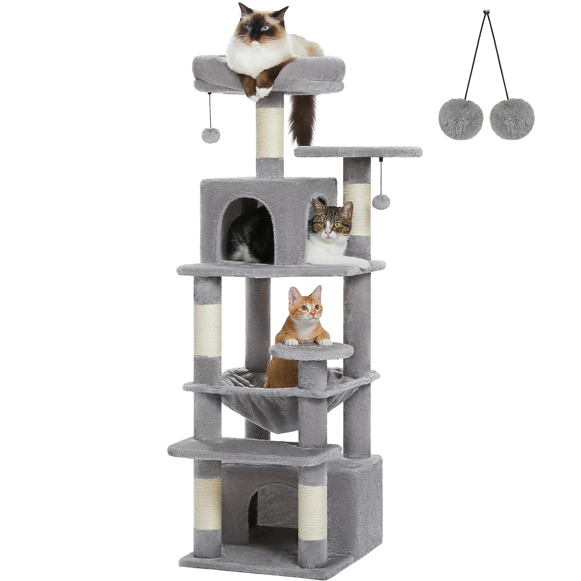 Large Cat Tree Tower - 72" Multi-Level with Condo Grey