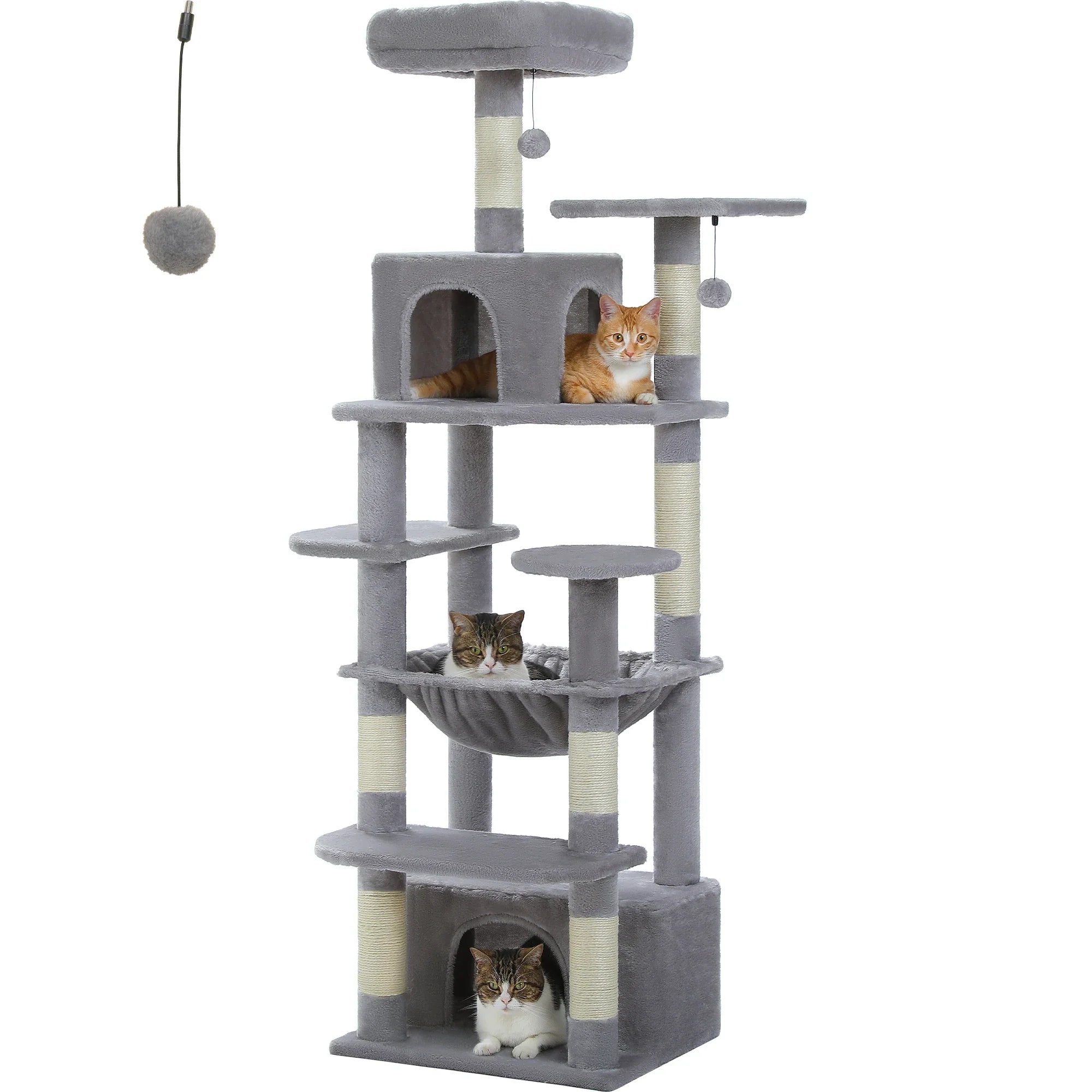 Large Cat Tree Tower - 72" Multi-Level with Condo Grey