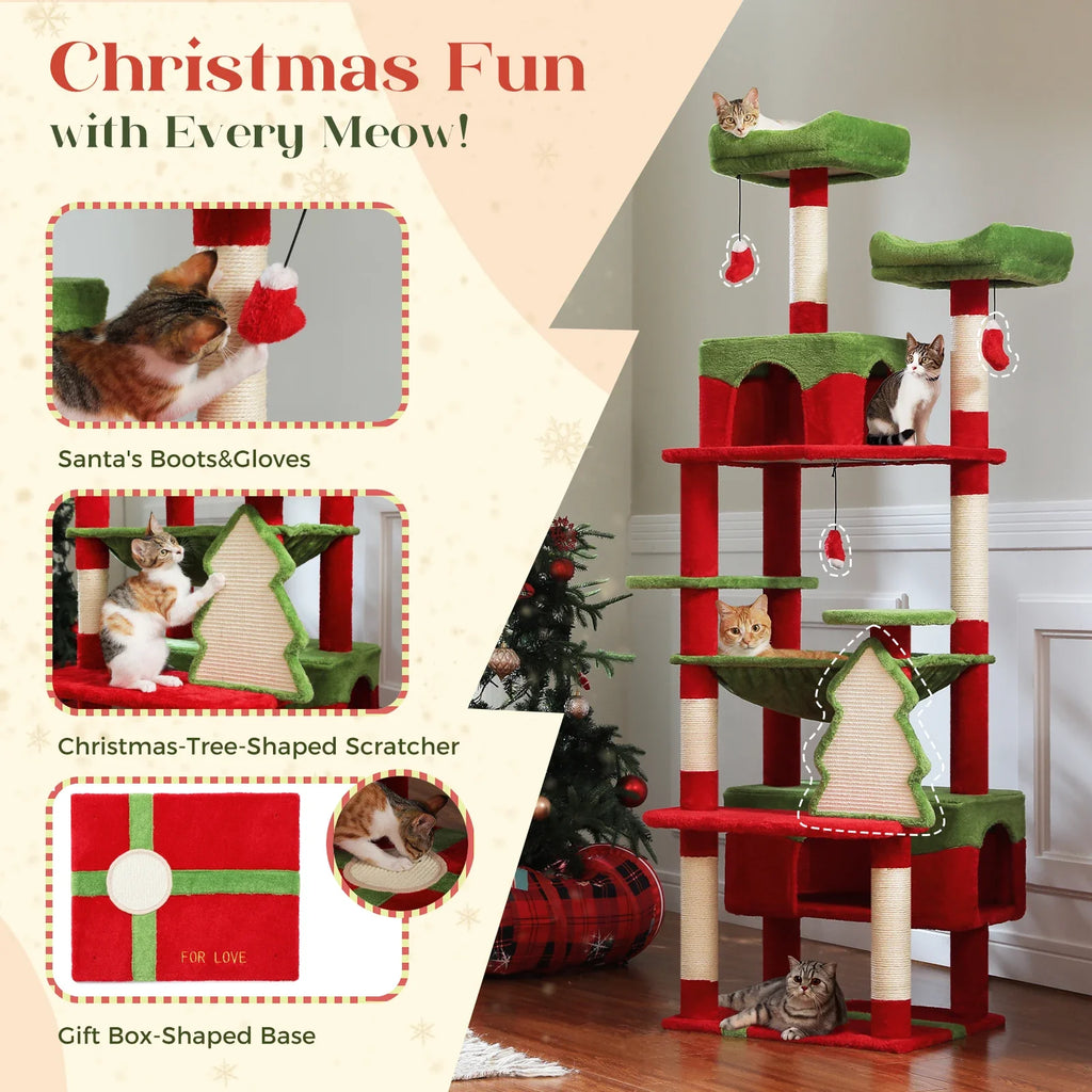 Large Cat Tree Tower - 72" Multi-Level with Condo Grey