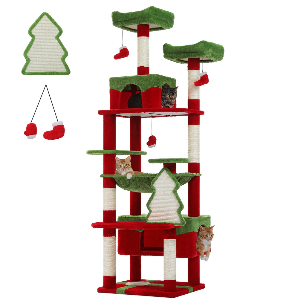 Large Cat Tree Tower - 72" Multi-Level with Condo Grey