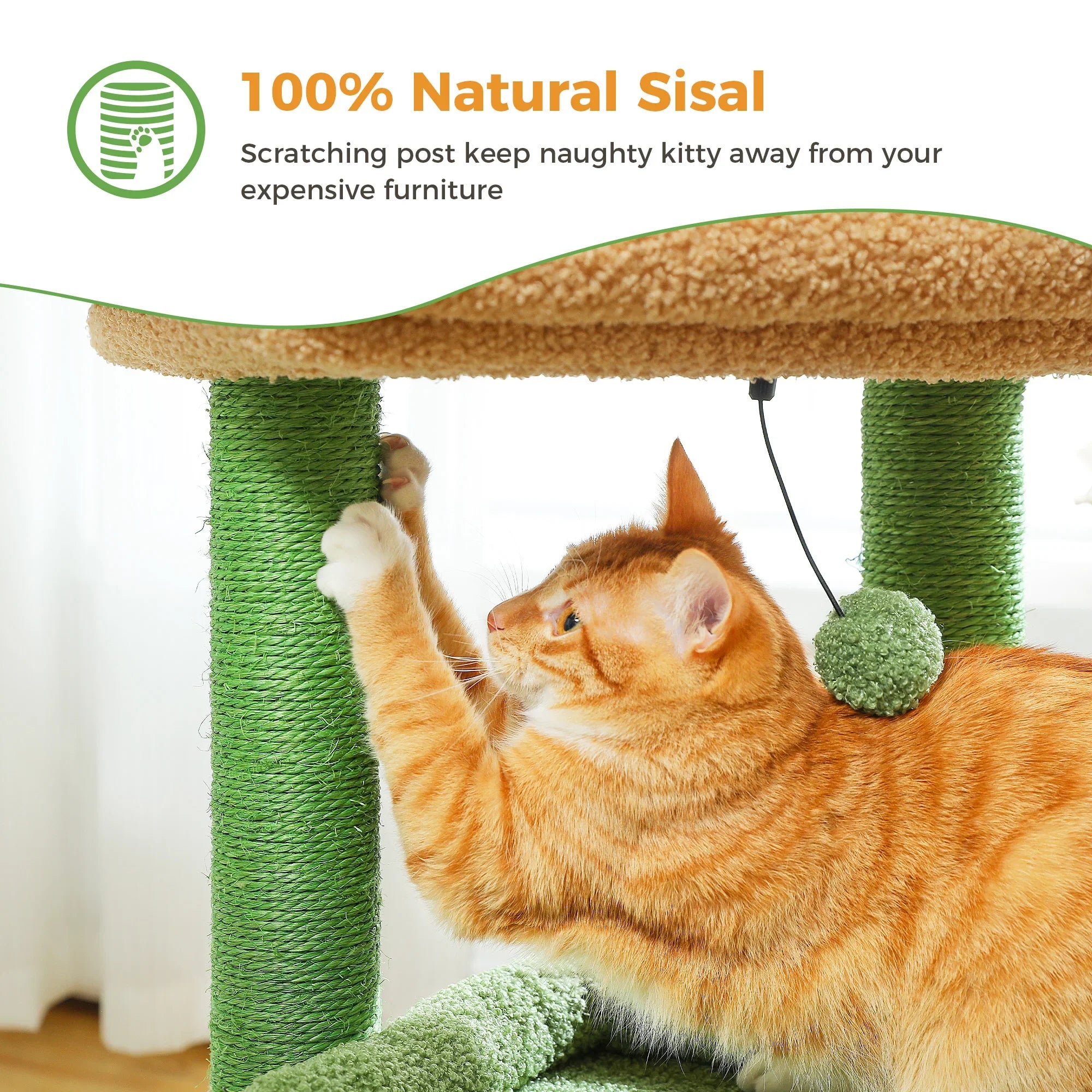 PEQULTI Cat Tree Tower with Condo and Sisal Scratching Posts