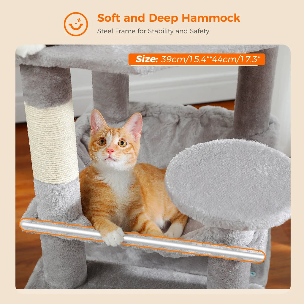 Large Cat Tree Tower - 72" Multi-Level with Condo Grey