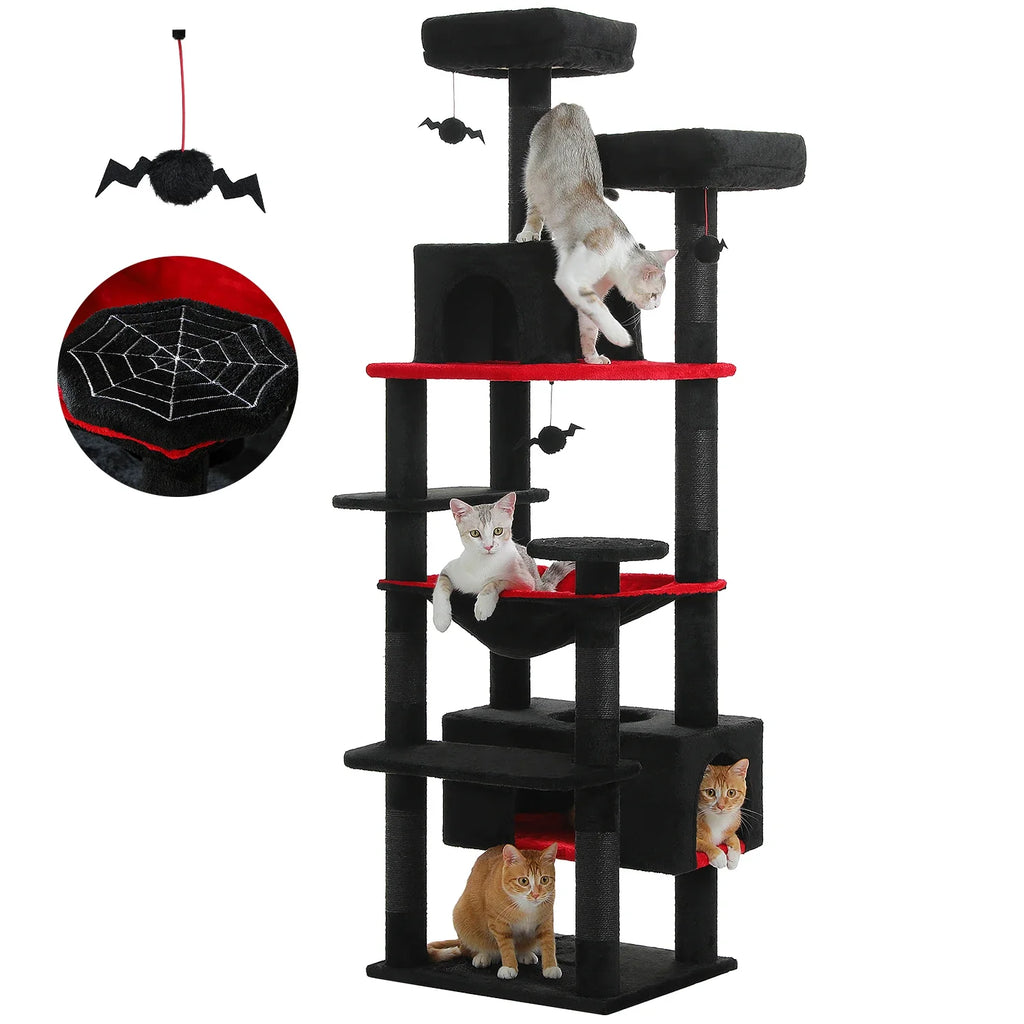 Large Cat Tree Tower - 72" Multi-Level with Condo Grey