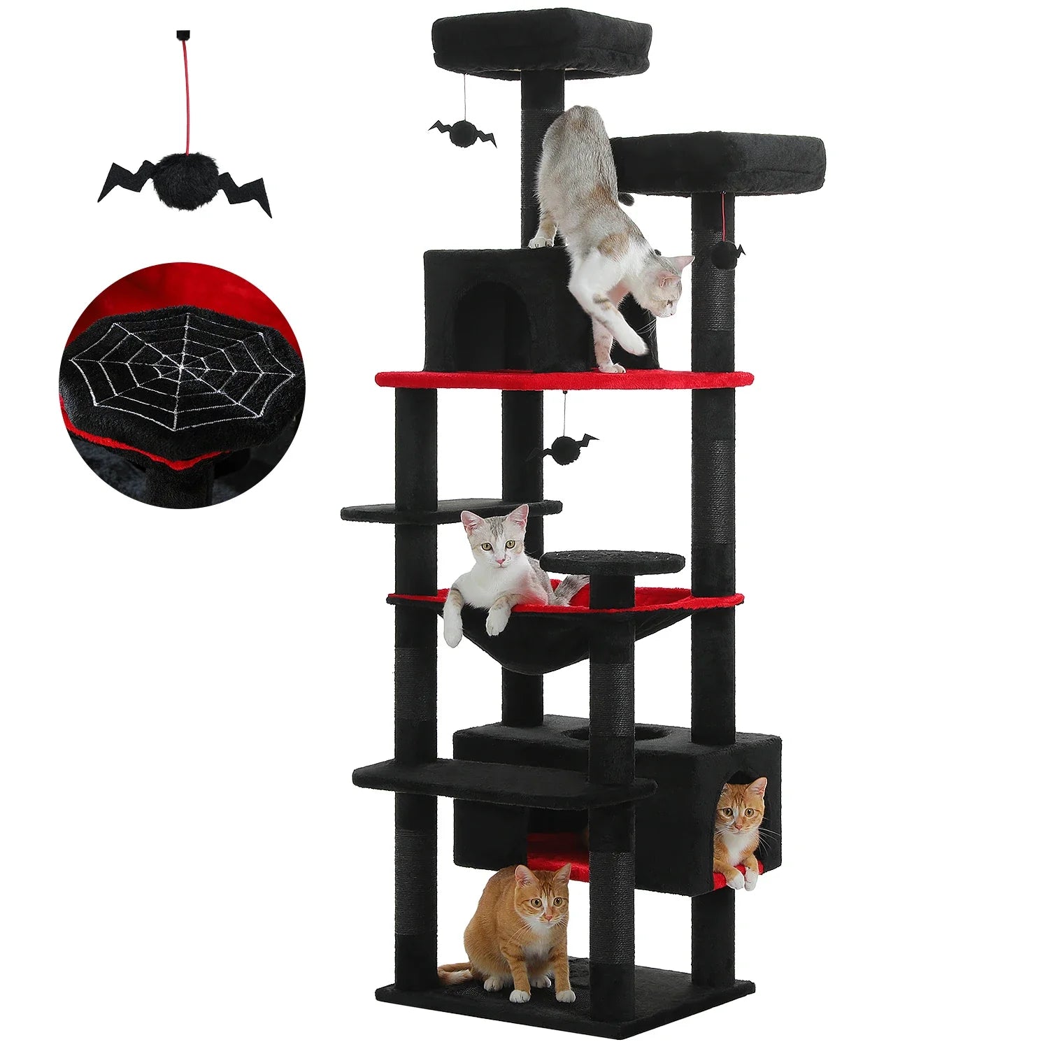 Large Cat Tree Tower - 72" Multi-Level with Condo Grey