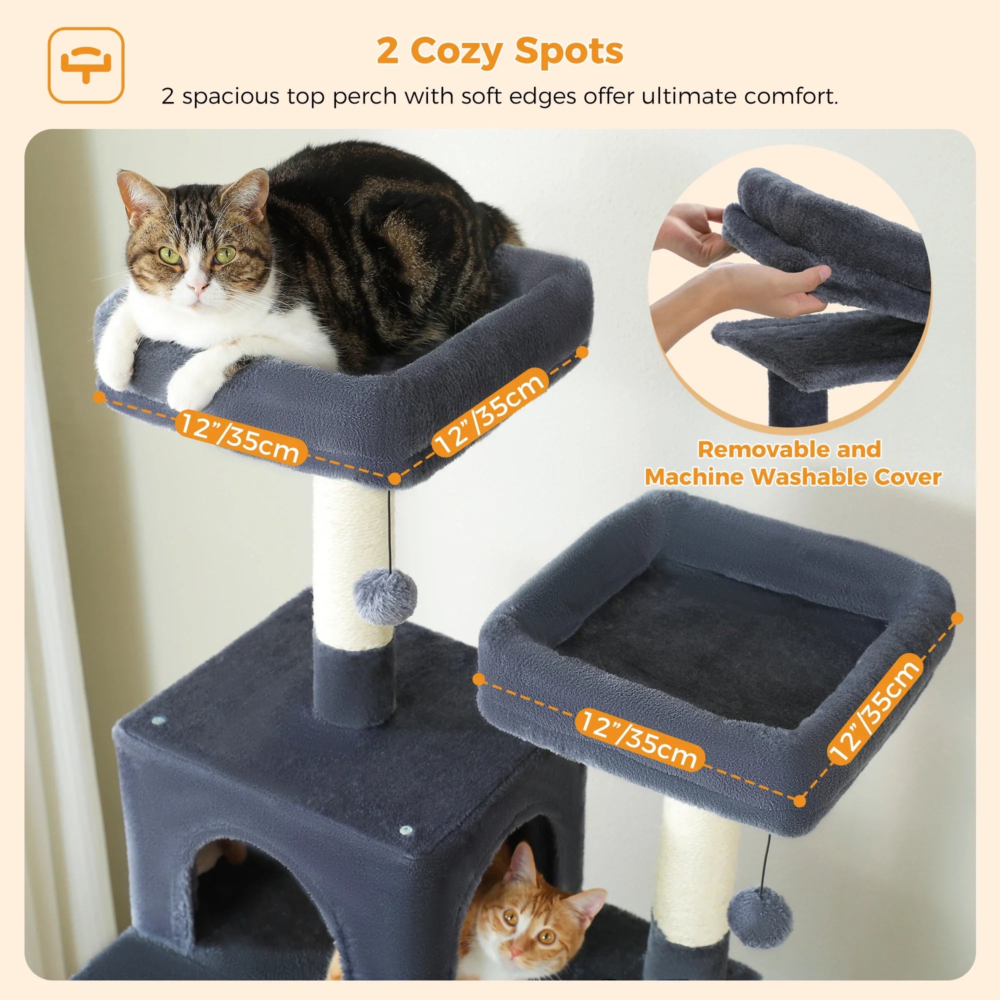Large Cat Tree Tower - 72" Multi-Level with Condo Grey