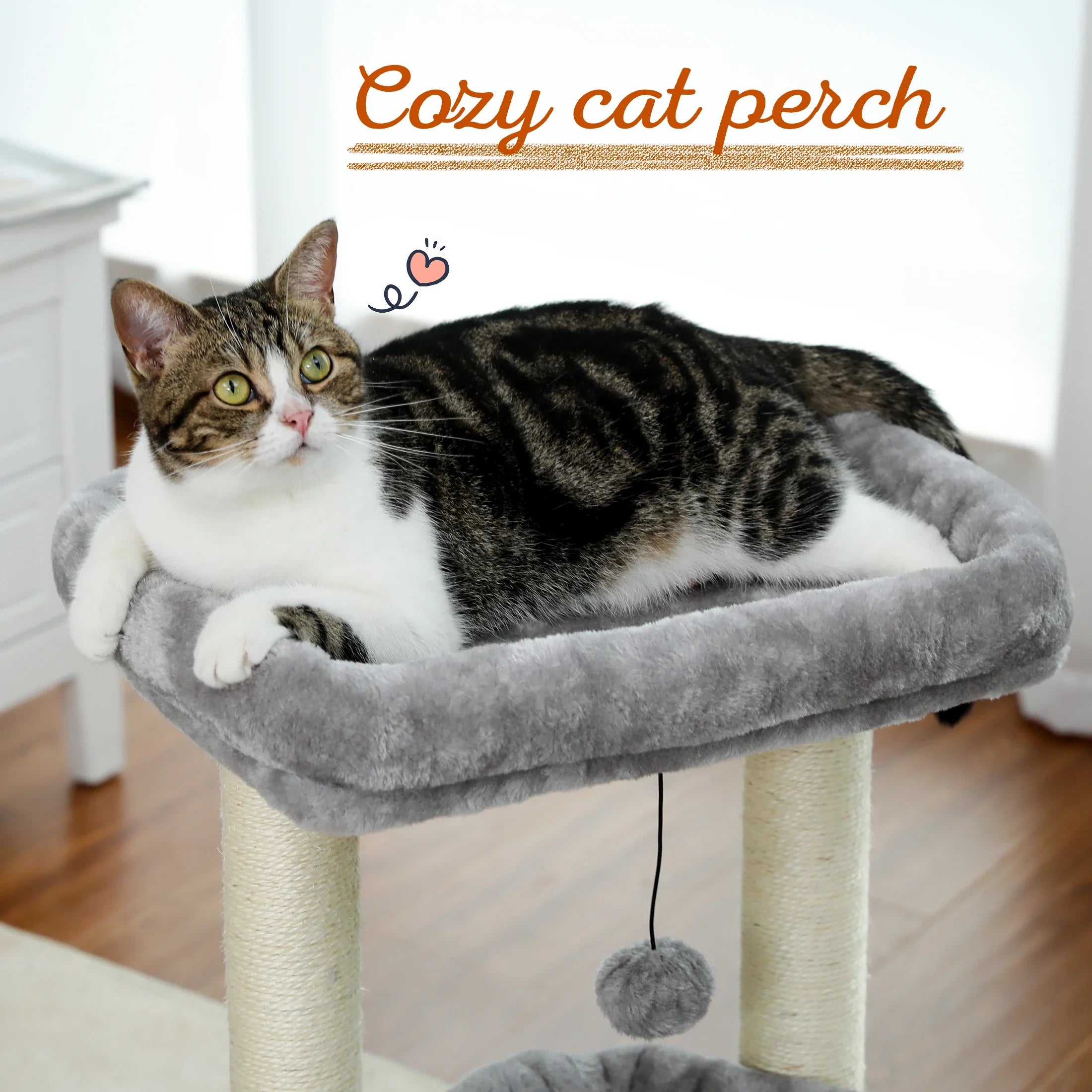 PEQULTI Cat Tree Tower with Condo and Sisal Scratching Posts