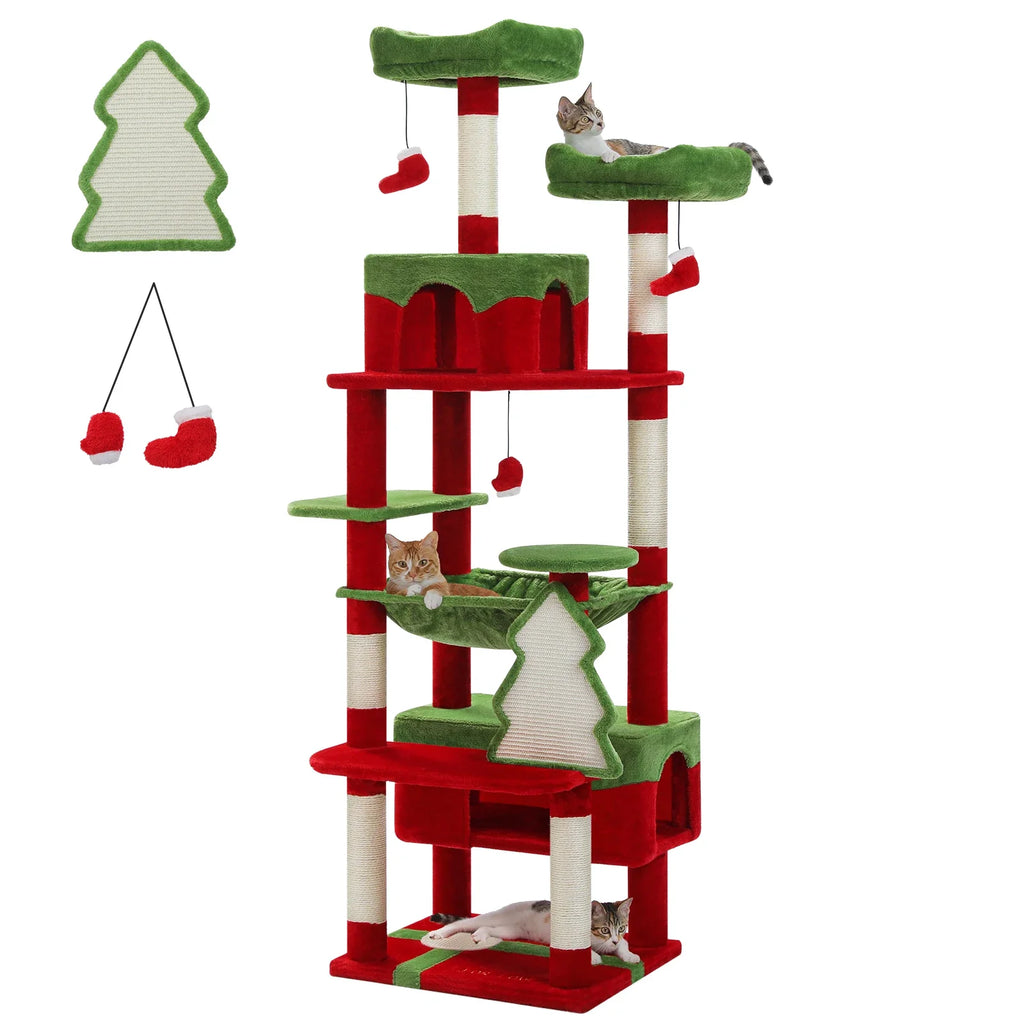 Large Cat Tree Tower - 72" Multi-Level with Condo Grey