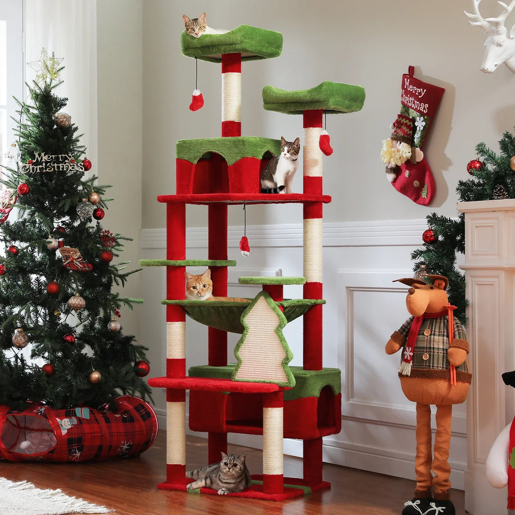 Large Cat Tree Tower - 72" Multi-Level with Condo Grey