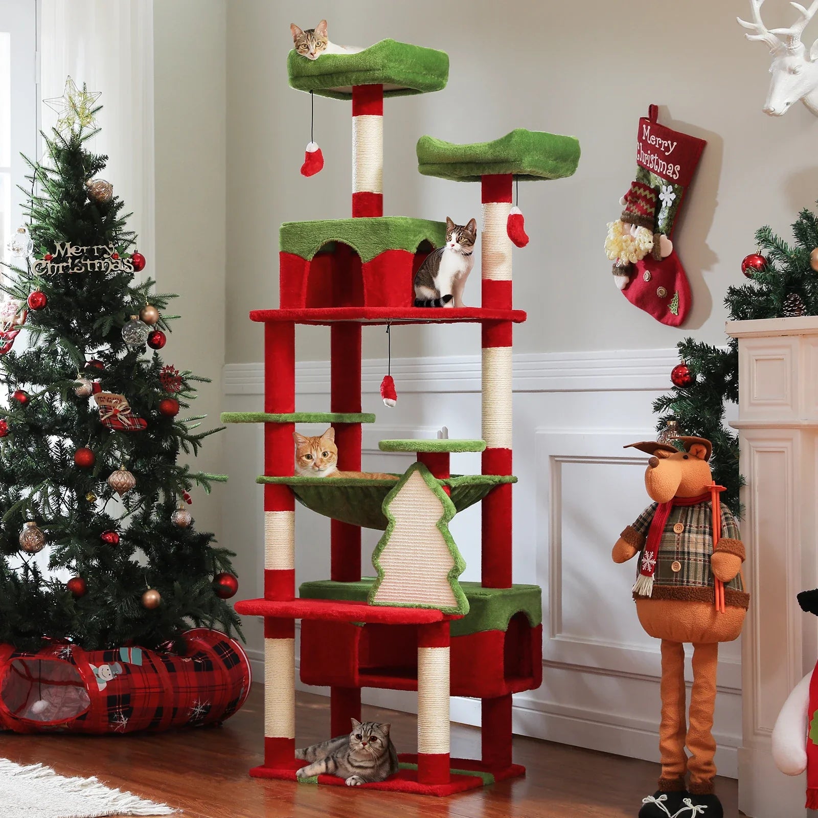 Large Cat Tree Tower - 72" Multi-Level with Condo Grey