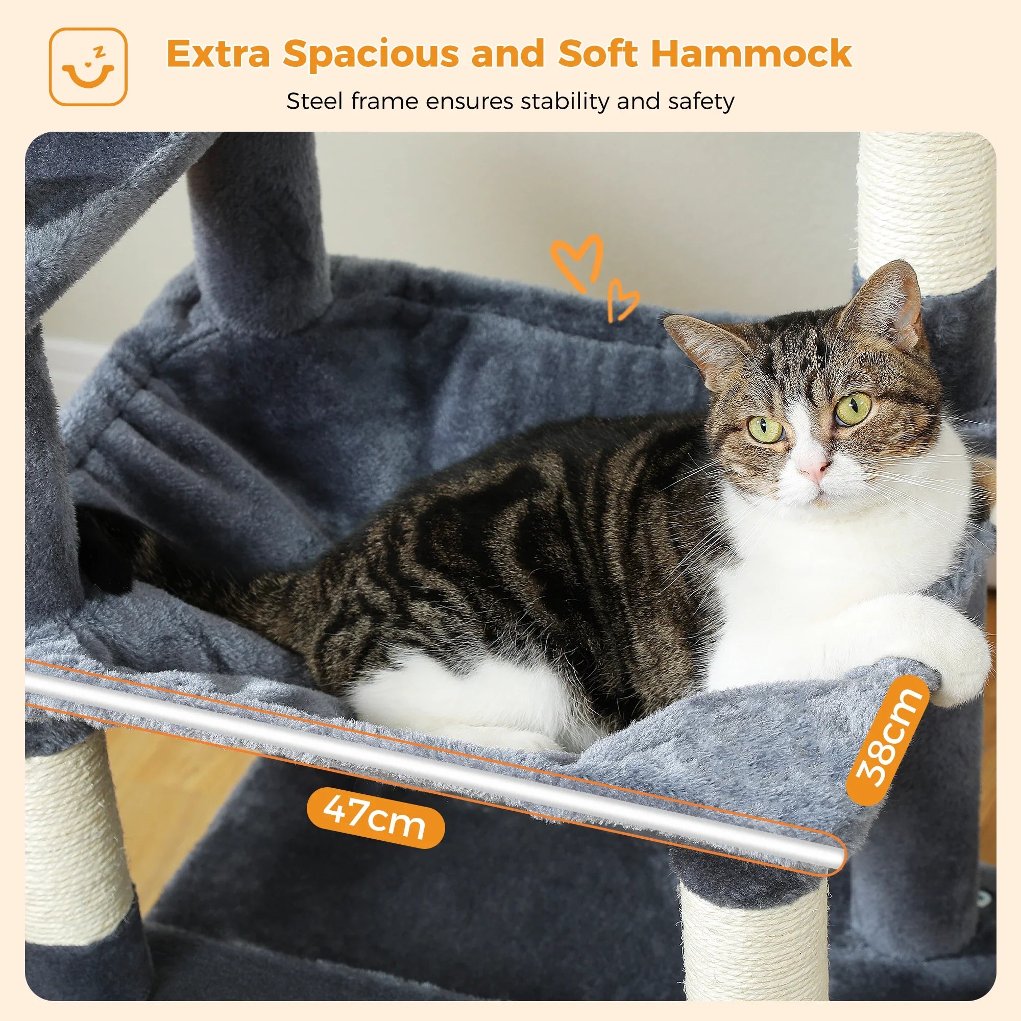 Large Cat Tree Tower - 72" Multi-Level with Condo Grey