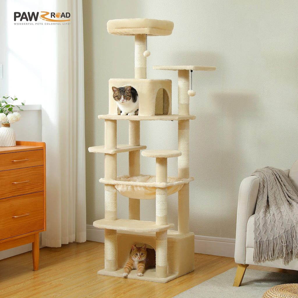 Large Cat Tree Tower - 72" Multi-Level with Condo Grey