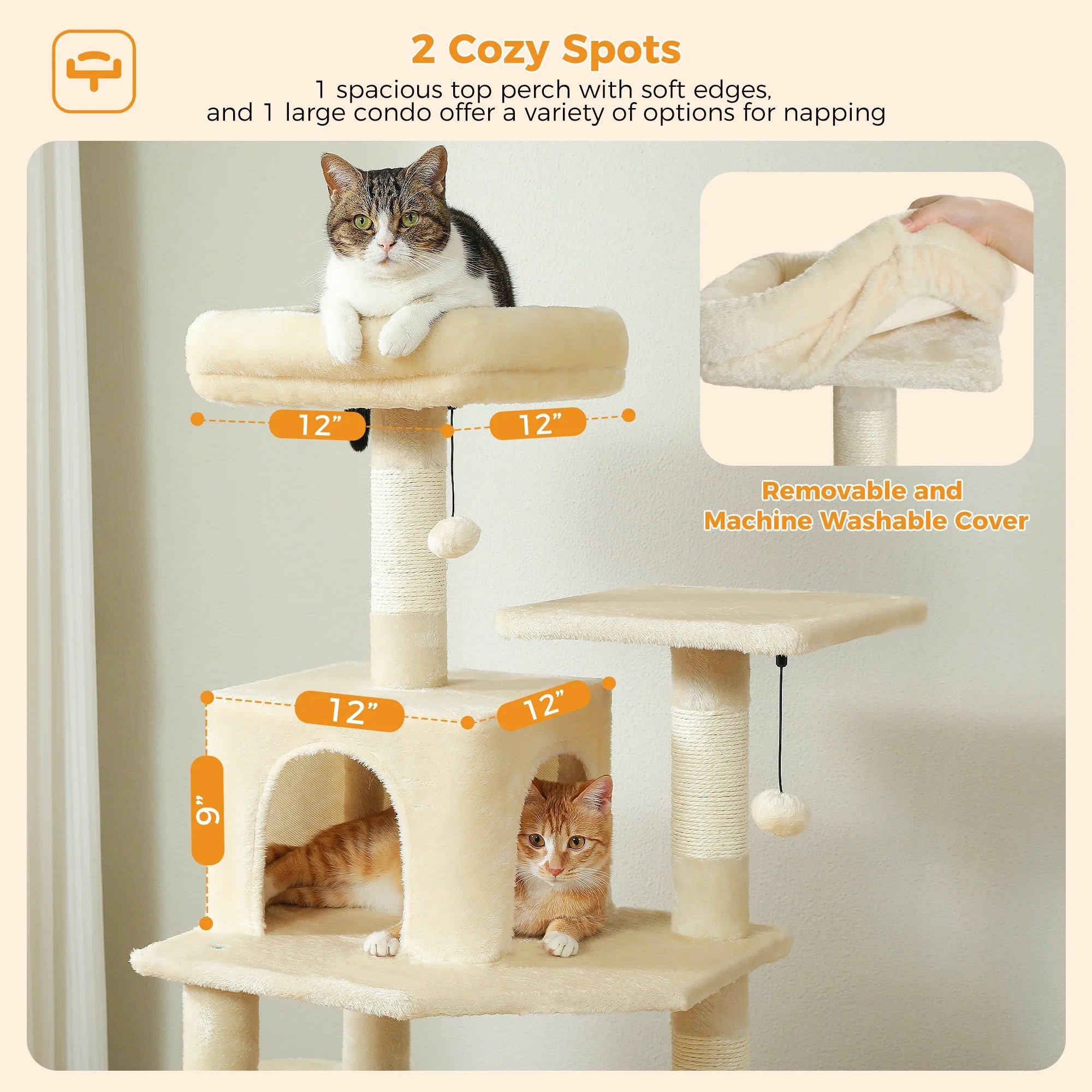 Large Cat Tree Tower - 72" Multi-Level with Condo Grey