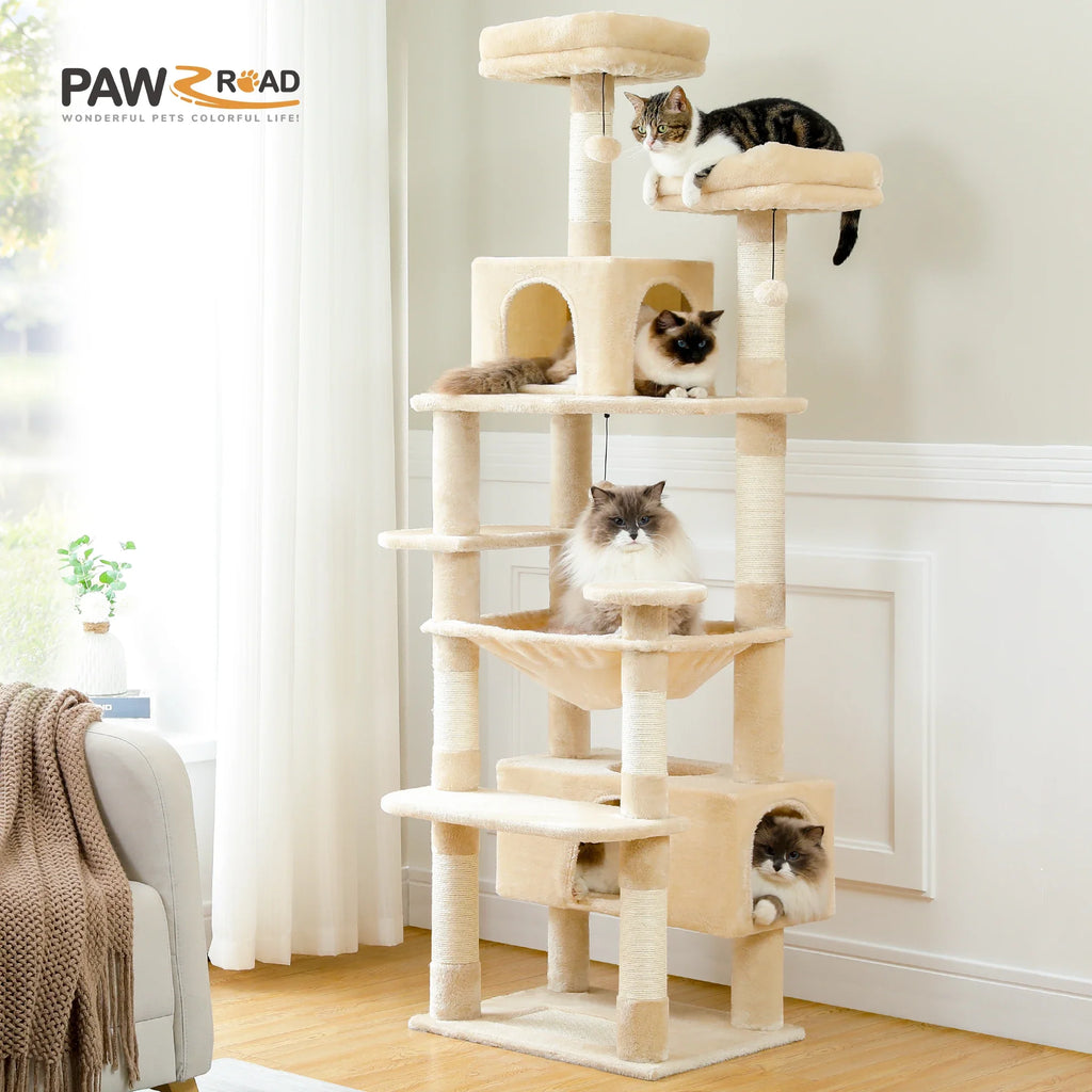 Large Cat Tree Tower - 72" Multi-Level with Condo Grey