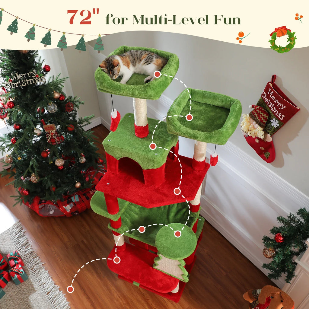 Large Cat Tree Tower - 72" Multi-Level with Condo Grey