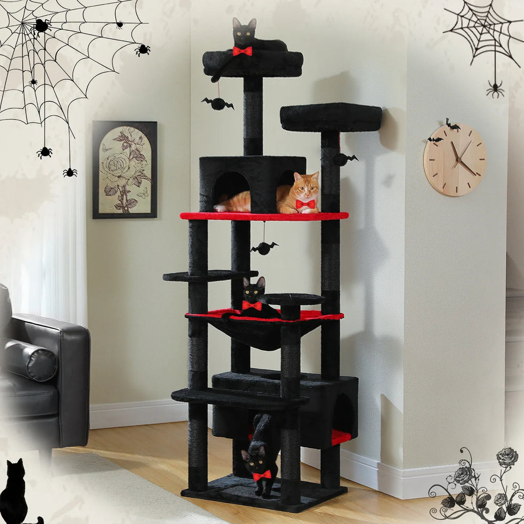Large Cat Tree Tower - 72" Multi-Level with Condo Grey
