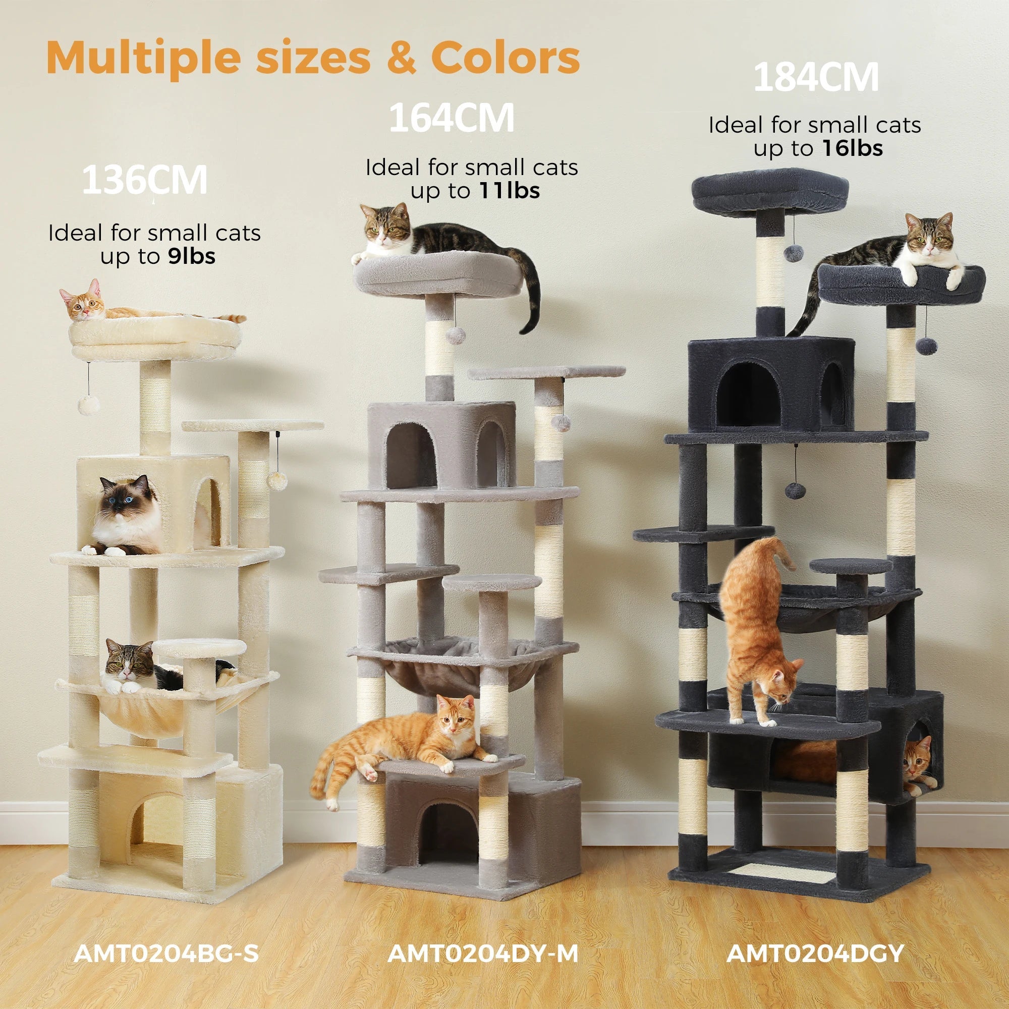 Large Cat Tree Tower - 72" Multi-Level with Condo Grey
