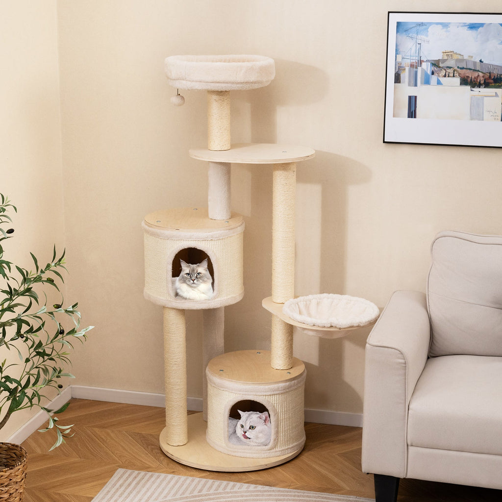 Medium Kitten Tower with Sisal Scratching Posts and 2 Condos-Natural