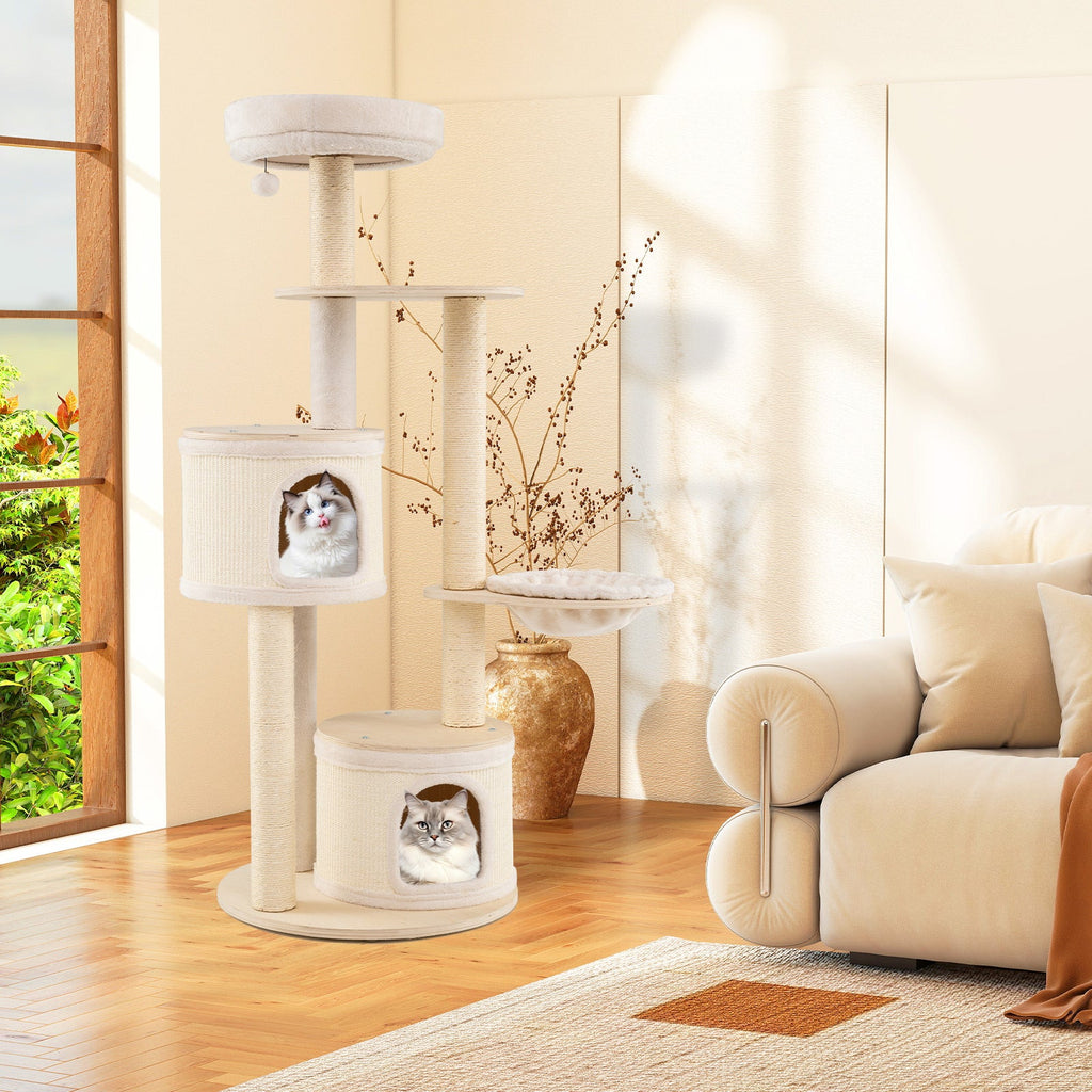 Medium Kitten Tower with Sisal Scratching Posts and 2 Condos-Natural