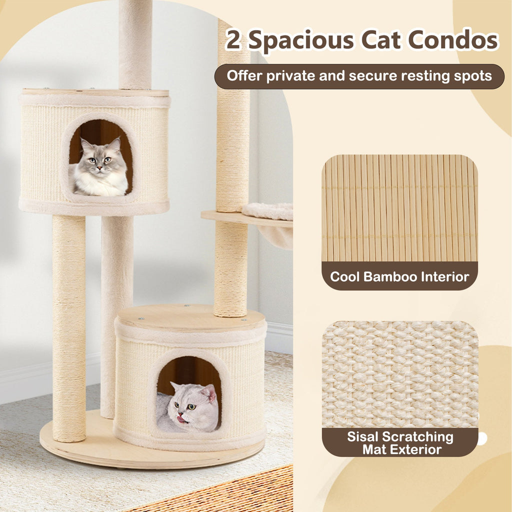 Medium Kitten Tower with Sisal Scratching Posts and 2 Condos-Natural