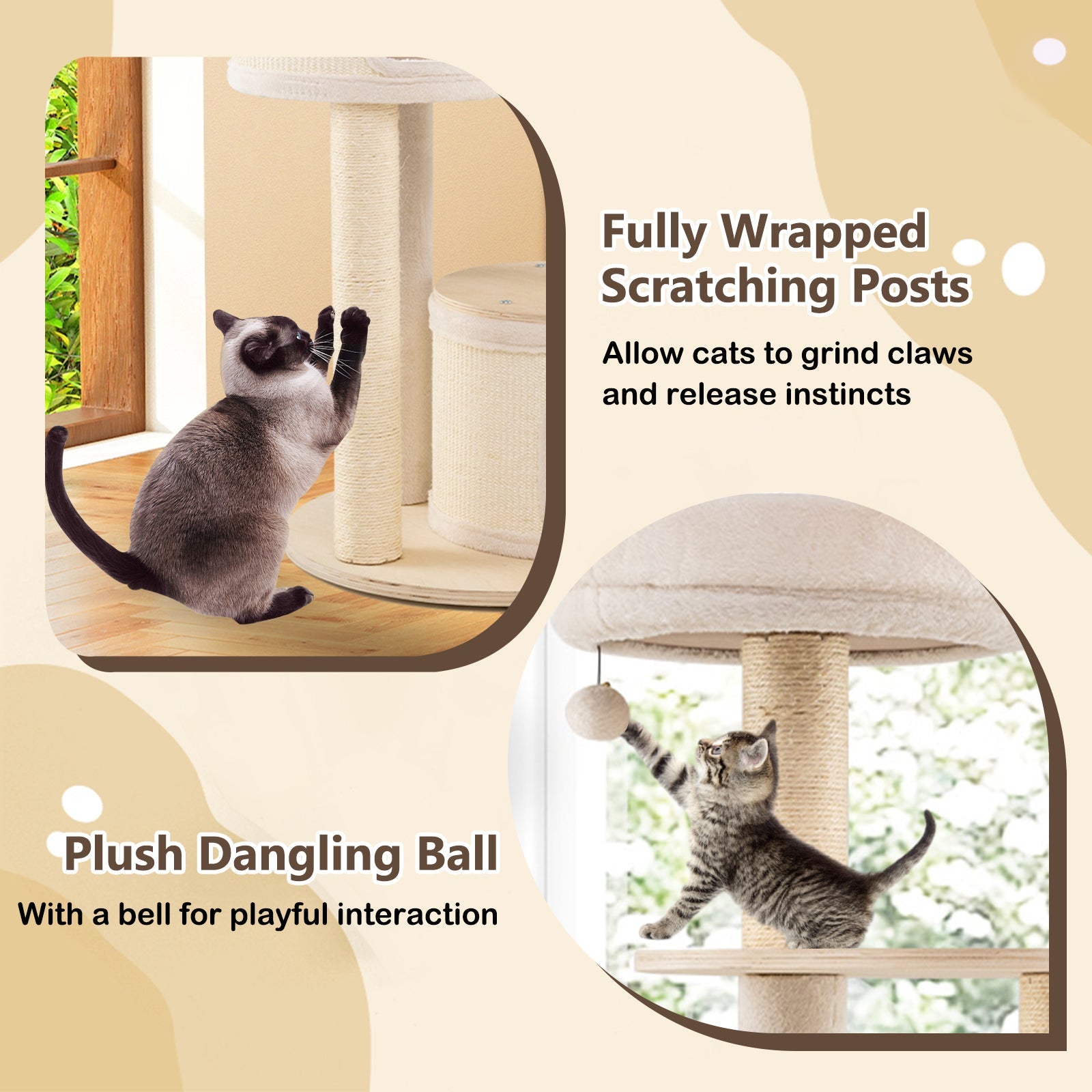 Medium Kitten Tower with Sisal Scratching Posts and 2 Condos-Natural